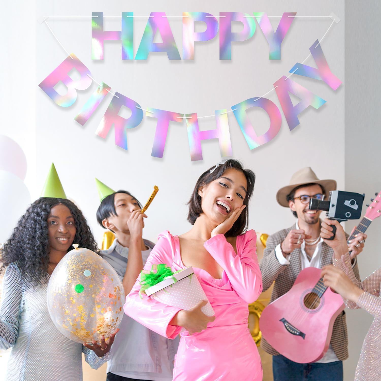 LITAUS, Cartel iridiscente de feliz cumpleaños, pre-encordado, de 9 pies, sin bricolaje, decoraciones de cumpleaños, letrero de feliz cumpleaños