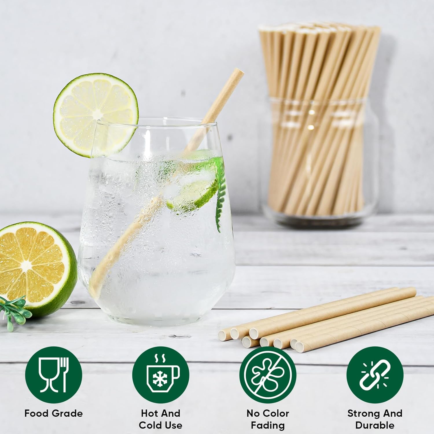 Pajitas de papel corto desechables de papel kraft marrón de 5.75 pulgadas y pajitas para agitar, para el hogar, bares y restaurantes
