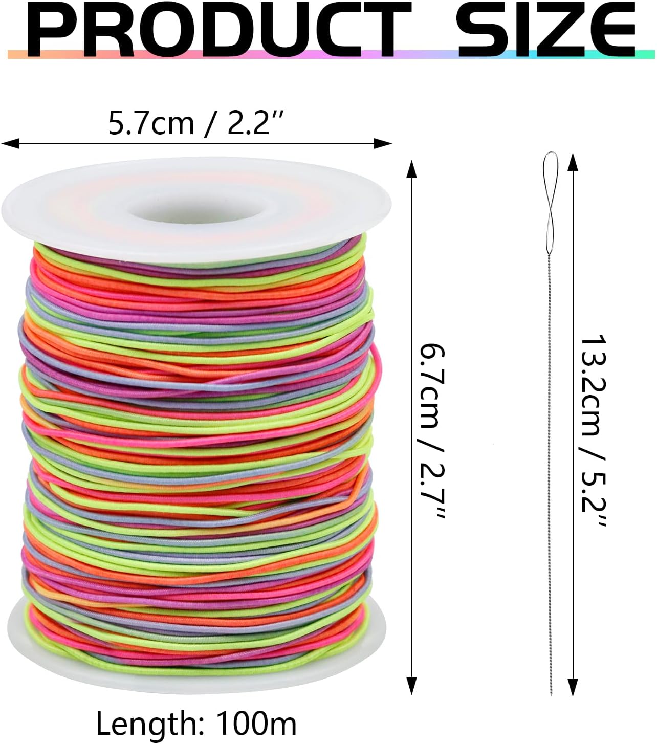 FIVEIZERO Colorida cuerda elástica de 0.039 in, 1 rollo328.1 ft, cuerda elástica de arco iris para pulseras, collares, fabricación de joyas con