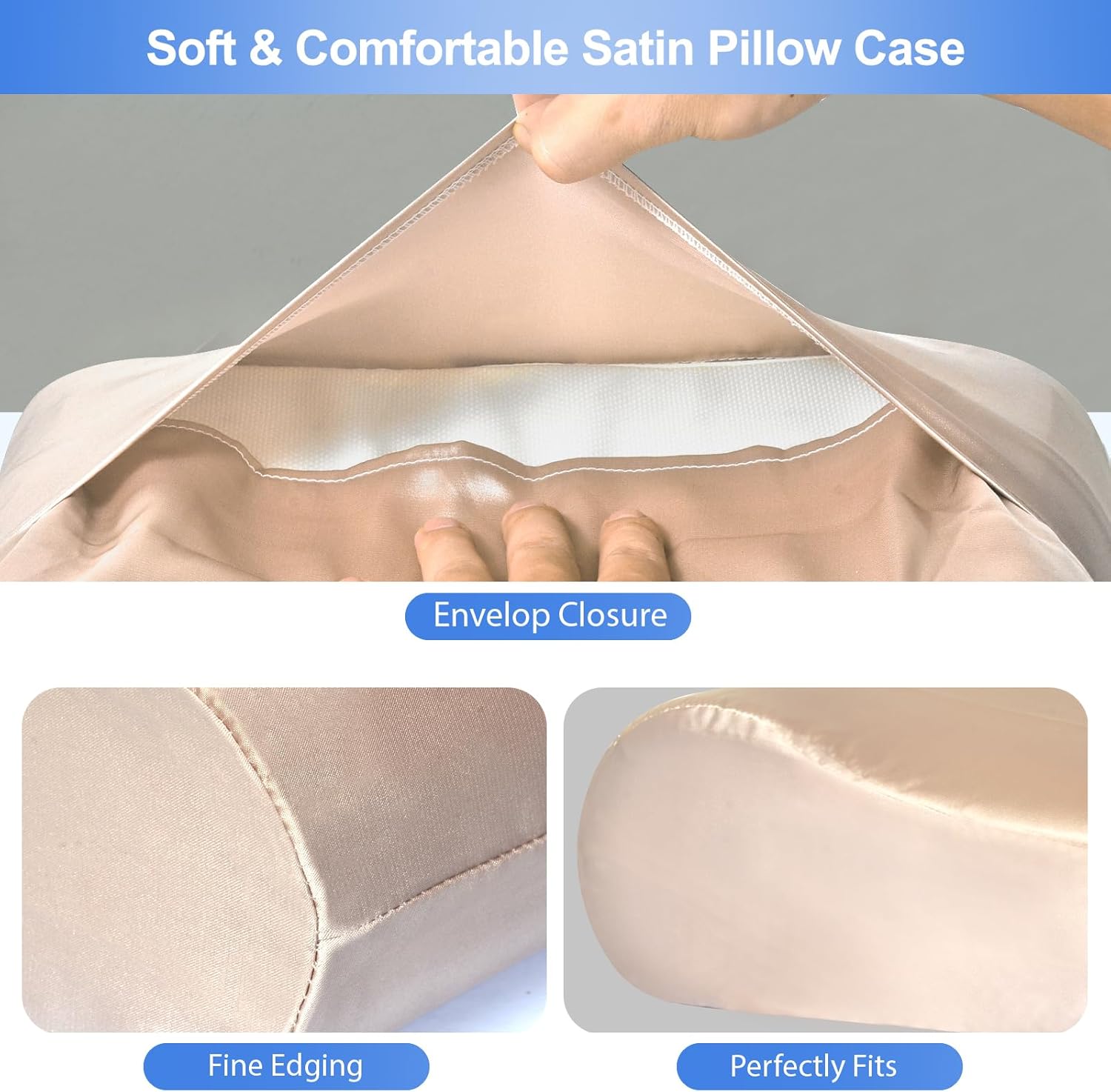 Satin Pillowcase for Contour Memory Foam Pillows, 24″ x 14″ x 5.1″3.5″ Cervical Pillow Case, Soft Pillow Cover for Sleeping Pillows (Champagne)