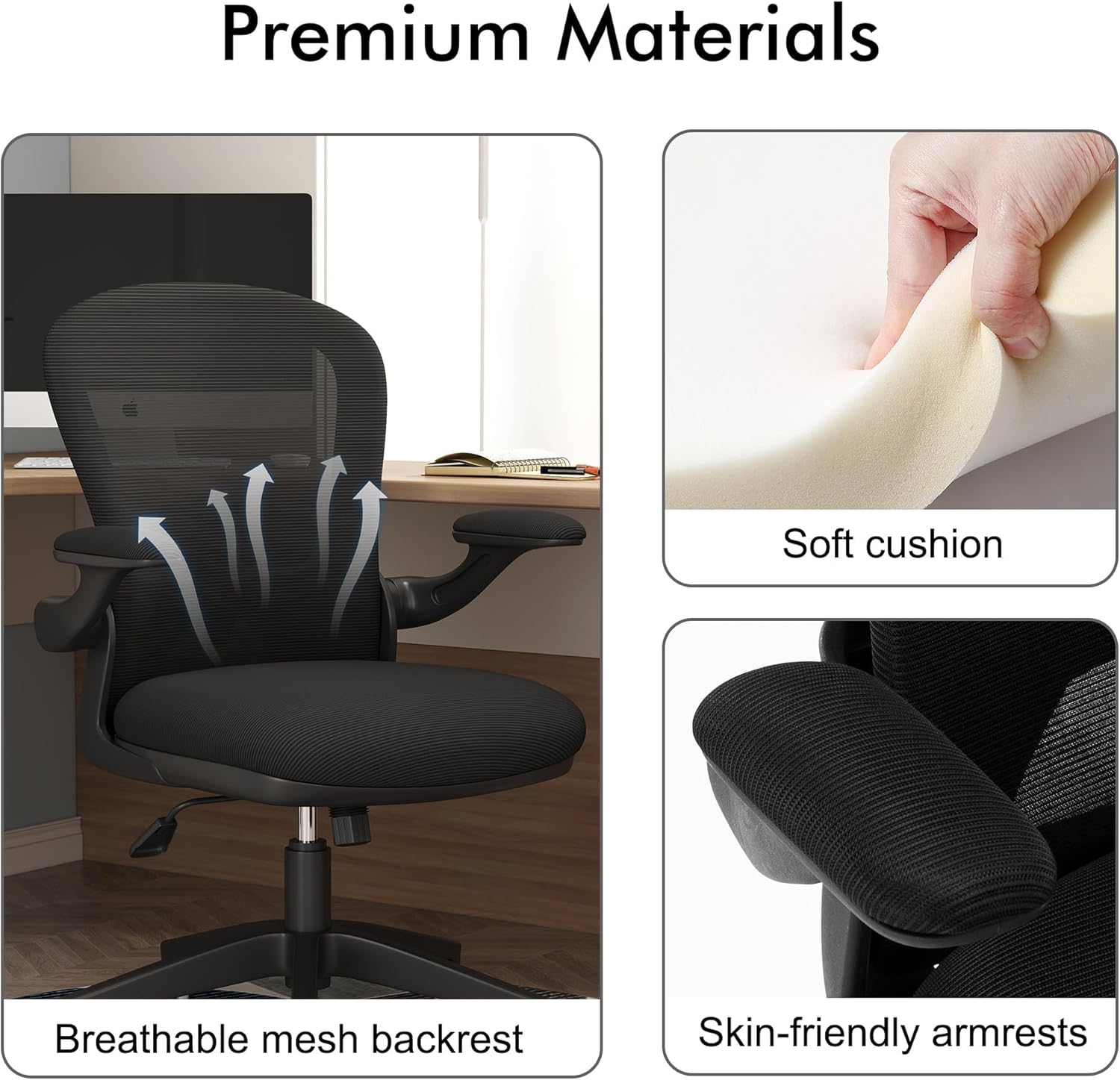 Apusen Sillas ergonómicas de escritorio de oficina en casa, cómodas sillas de juegos para computadora, sillas giratorias con brazo de malla para