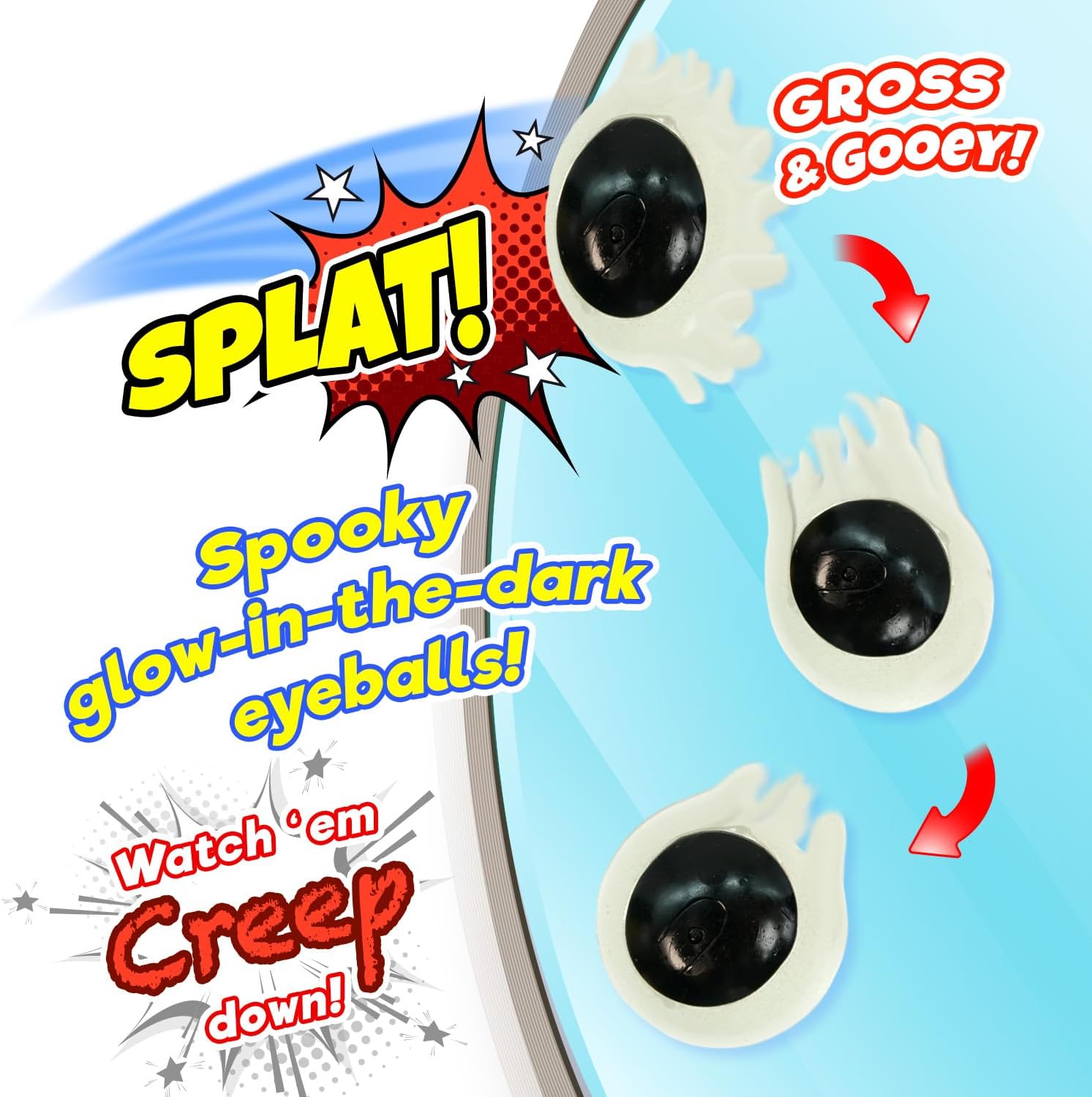 JA-RU Sticky Eyeballs – Escaladores que brillan en la oscuridad (1 paquete de 2)  Juguete blando luminoso para decoración de Halloween y recuerdos