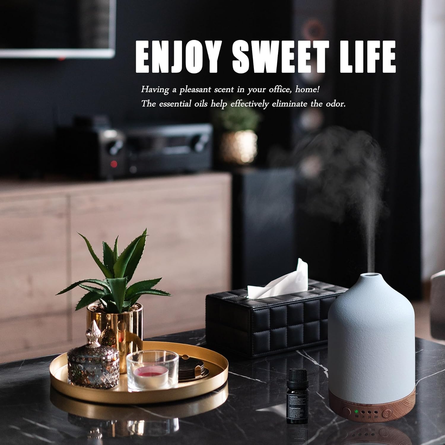 Difusor de aceite esencial de cerámica con piedra de aromaterapia humidificador ultrasónico con luz colorida para oficina, oficina, regalo de yoga