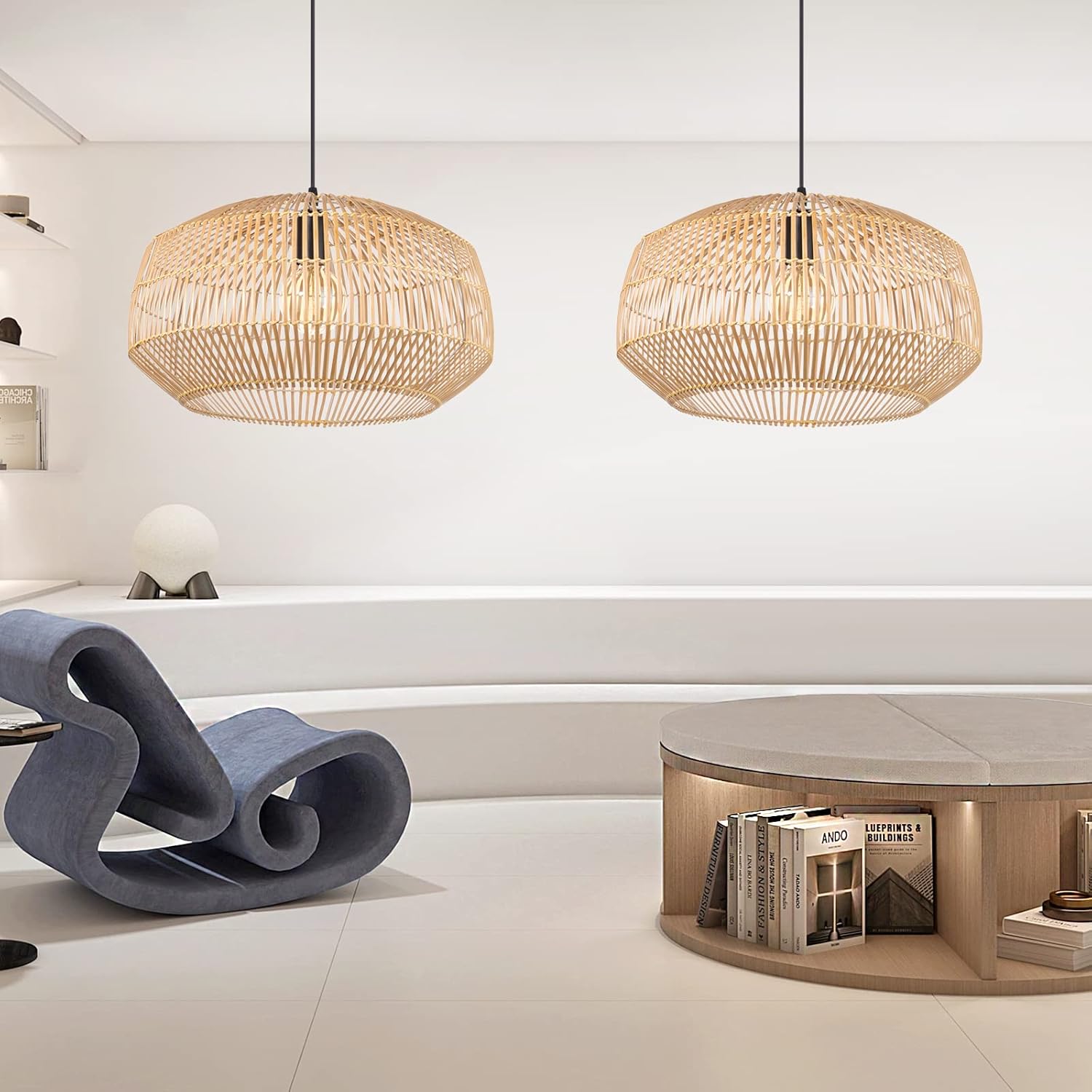 Arturesthome Luces colgantes de bambú, lámparas de araña de mimbre de ratán, lámpara colgante grande de tejido natural bohemio para fregadero de