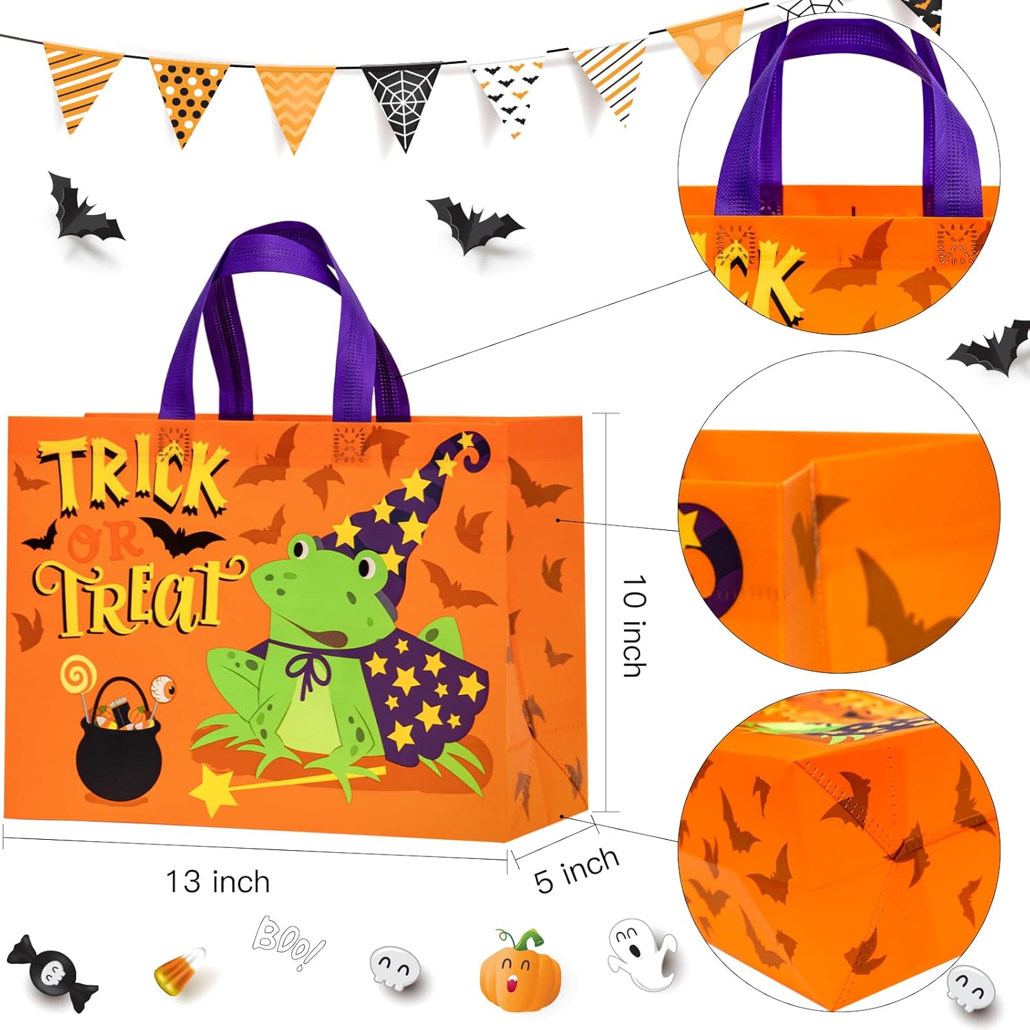 Loveinside Bolsas de regalo recicladas medianas de Halloween con asas, bolsa de regalo reutilizable para fiesta de Halloween, bolsa de compras – 13
