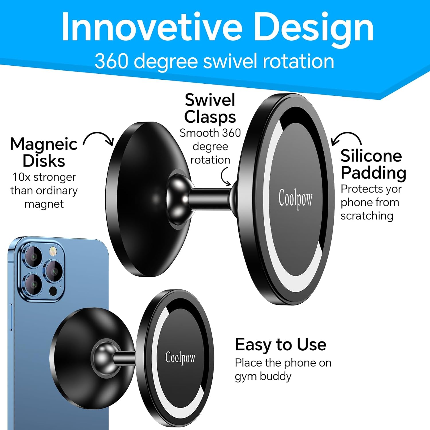 Soporte magnético de teléfono para gimnasio MagSafe, todo de metal soporte magnético doble para teléfono de registro de gimnasio para fijación a