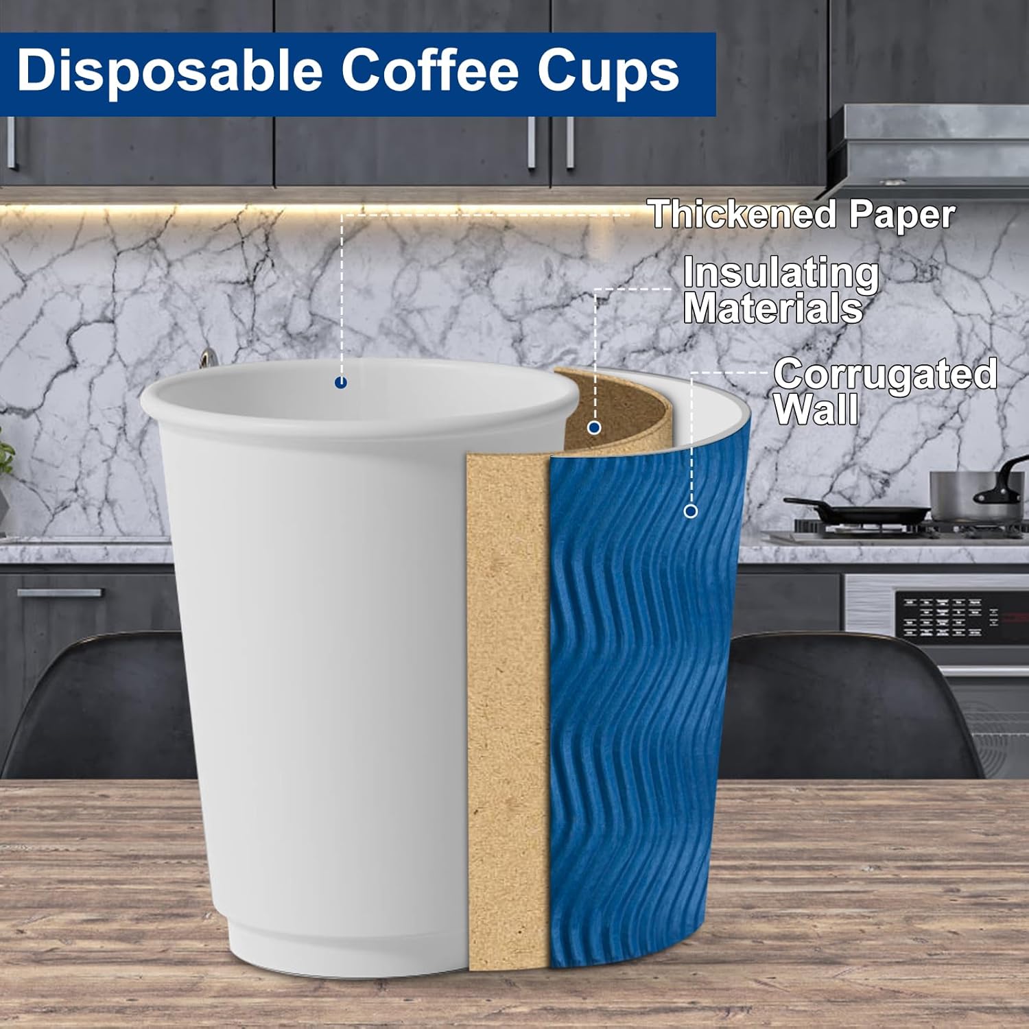 PARACITY Tazas de café desechables de papel aislado, 16 onzas, paquete de 50 con tapas, ondulación de doble pared, para bebidas, viajes