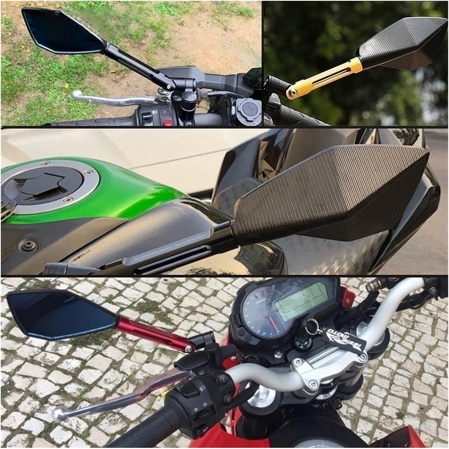 Espejos retrovisores laterales de motocicleta para Kawasaki VERSYS 650 ZG1000 ZRX1100 ZRX1200 ZX11 ZX1100 ZX7R ZX9 (color  plata, tamaño normal)
