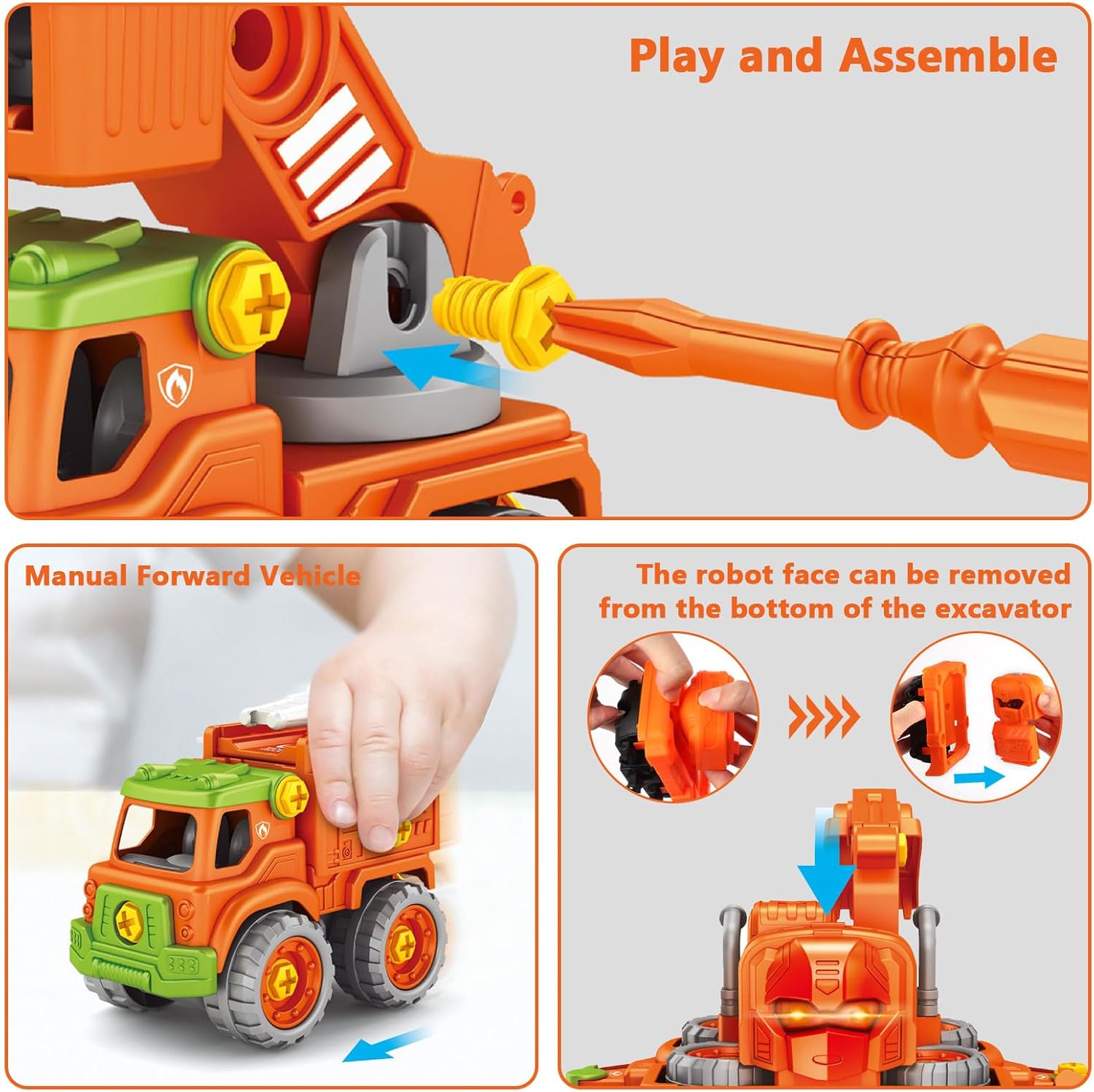 Vehículos de construcción robot 5 en 1, robot transformador para niños, coches de juguete educativos STEM para construcción de automóviles, juguete