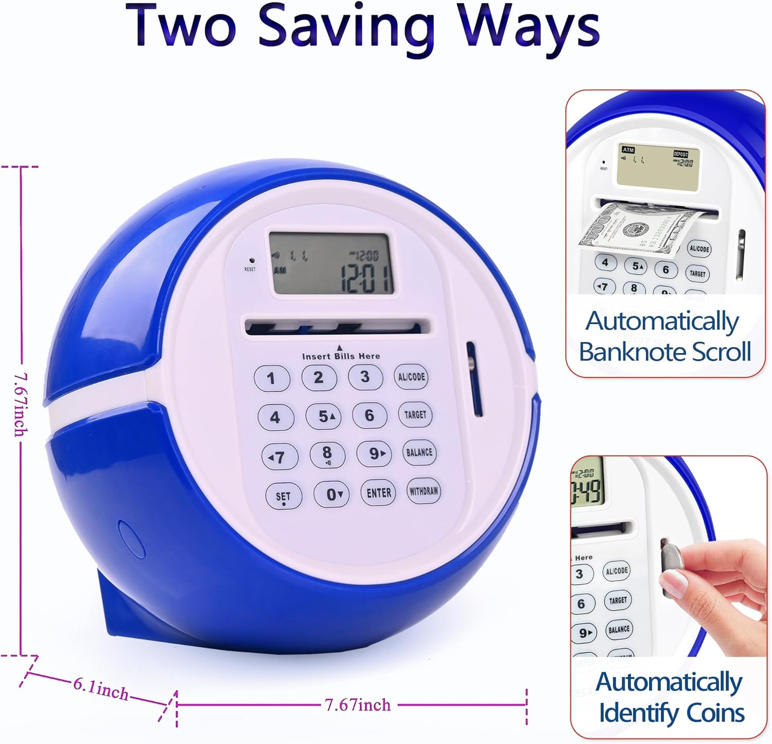 Alcancía de cajero automático para dinero real para niños, banco de ahorro de dinero con contraseña, reconocimiento de monedas, alimentador de