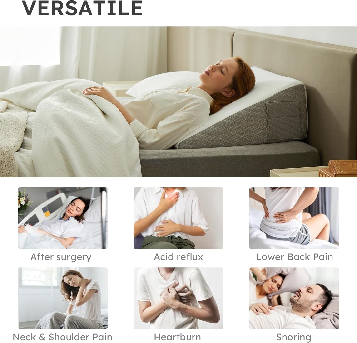 Almohada de cuña para dormir, almohada de cuña de soporte elevado de 12 pulgadas, almohada triangular transpirable de cuña poscirugía, parte