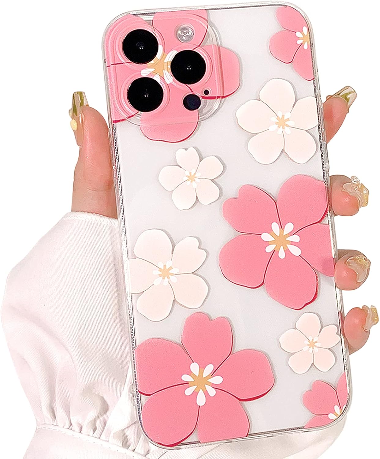 Funda compatible con iPhone 12 Pro Max, bonito diseño floral transparente para niñas y mujeres, TPU suave a prueba de golpes, protector femenino