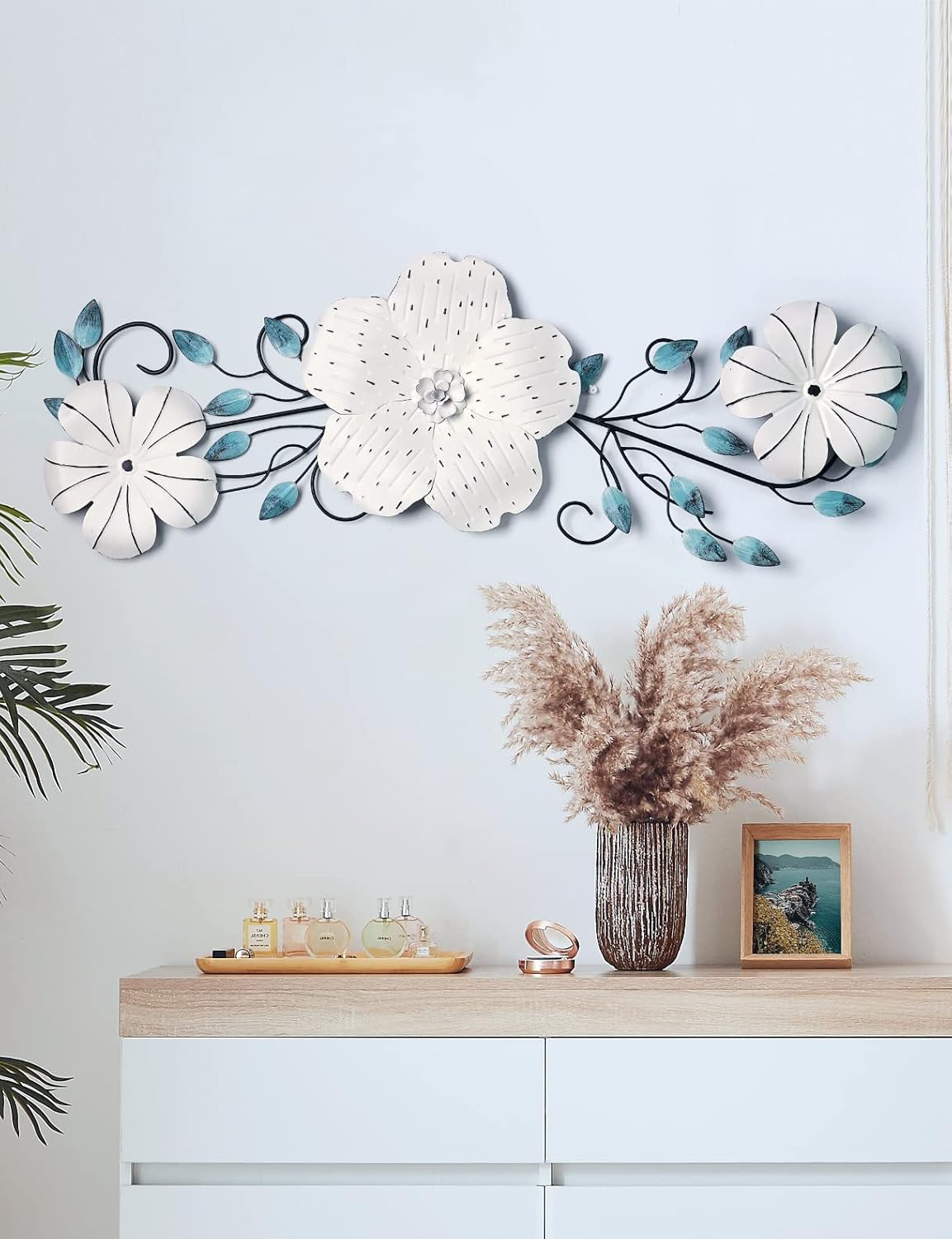 HONCOEN Decoración de pared de flores de metal, escultura de arte de pared 3D, regalos modernos para el hogar, manualidades en interiores, 34.6 x