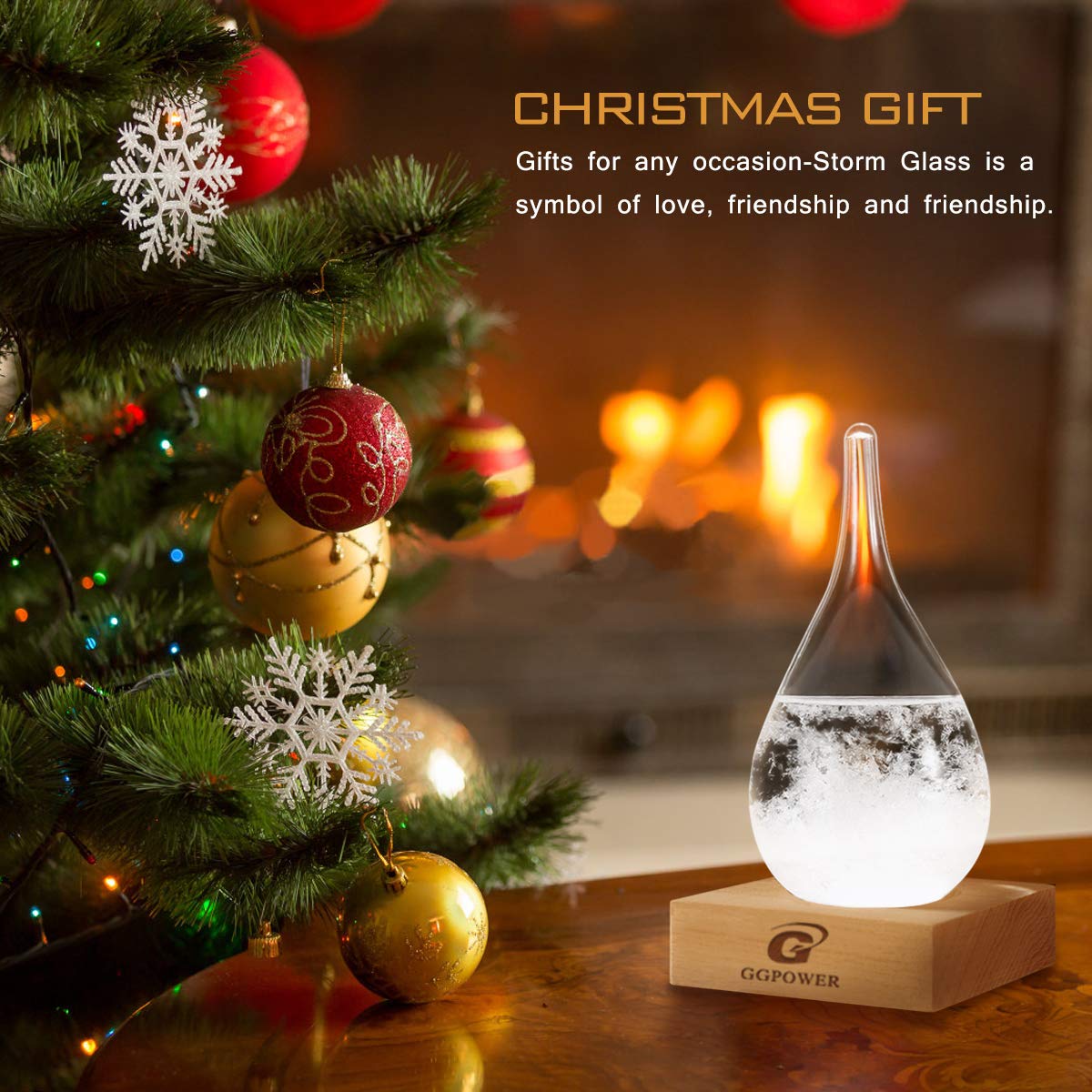 Globo de nieve de Navidad, vidrio de tormenta, predictor del clima, botella decorativa de vidrio con una base de madera maciza, estaciones