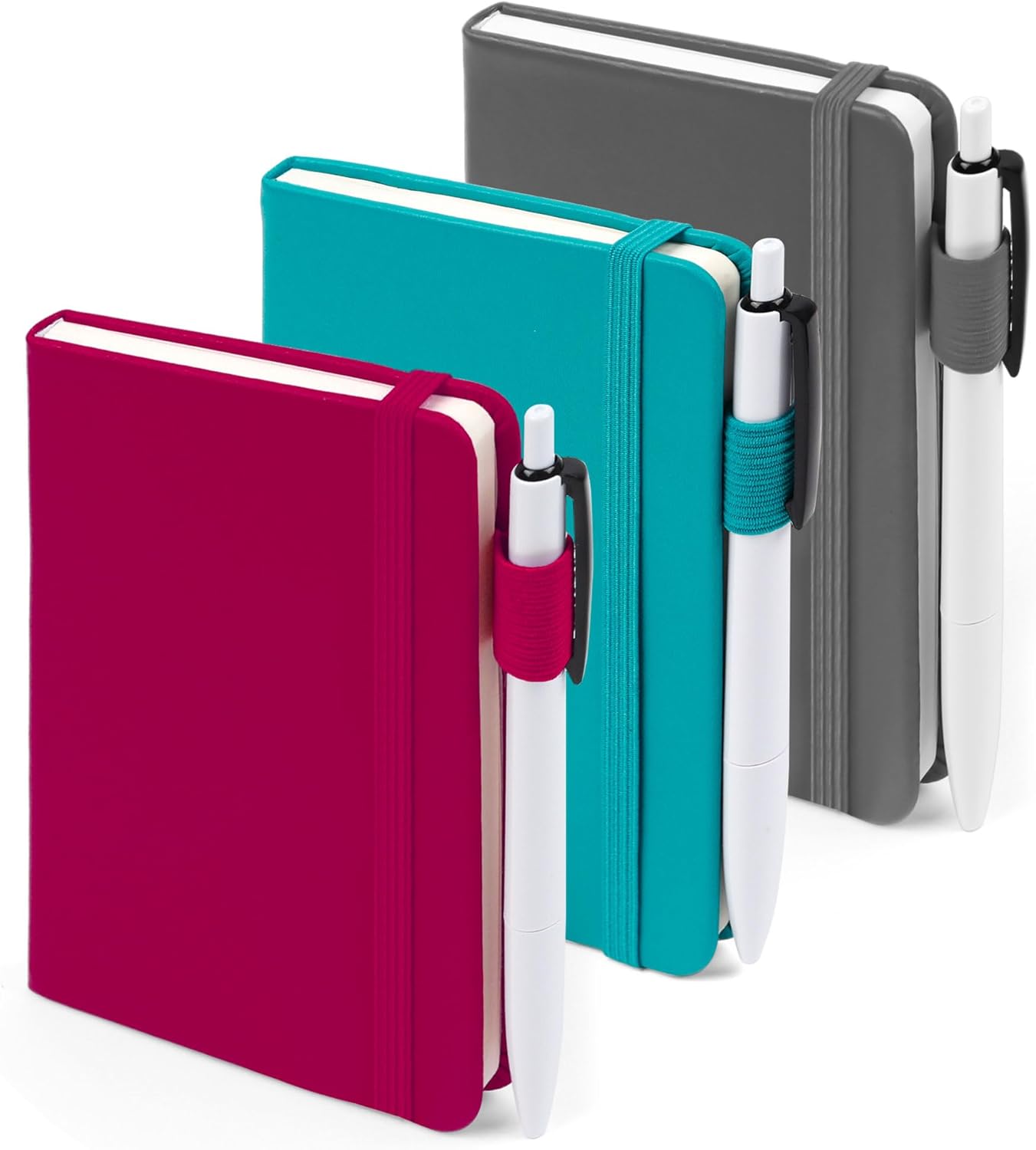 feela Cuaderno de bolsillo, mini bloc de notas pequeño con rayas universitarias, suministros escolares de oficina, con 3 bolígrafos negros, 3.5 x