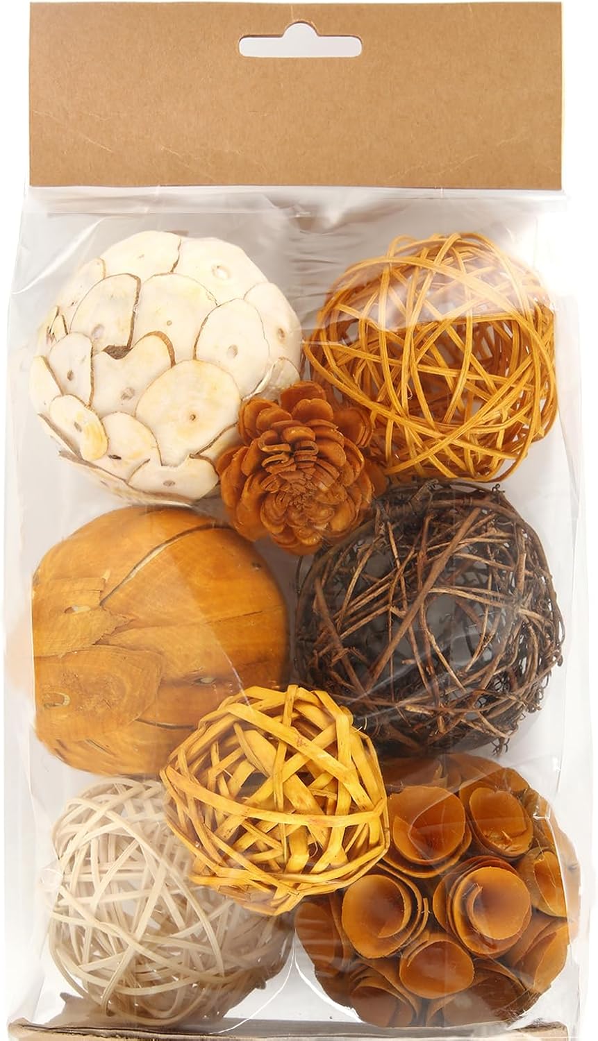 Bolas decorativas de otoño para decoración del hogar, juego de 6 bolas de mimbre de ratán de tono natural para decoración del hogar, centros de