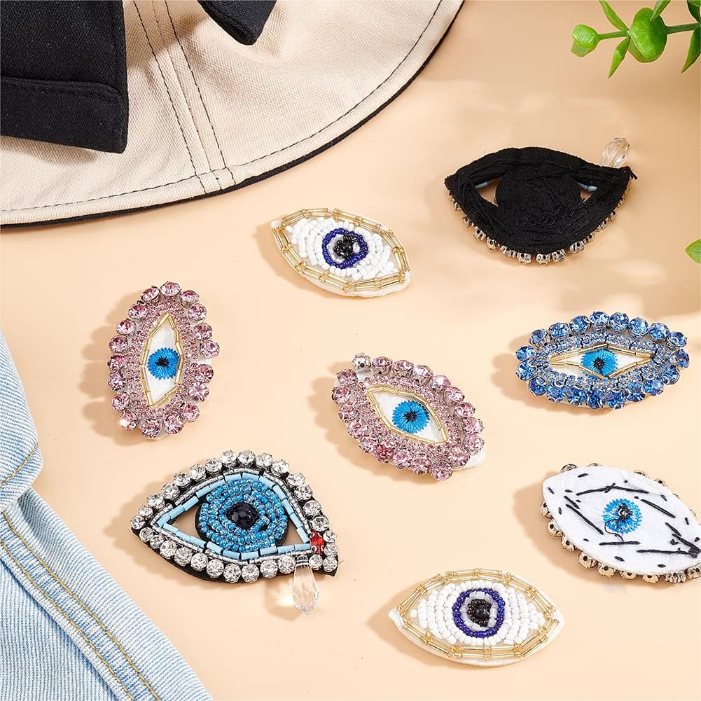 FINGERINSPIRE 8 parches de cristal con diamantes de imitación de Egipto contra el mal de ojo, 4 estilos exquisitos bordados en forma de ojo, parches