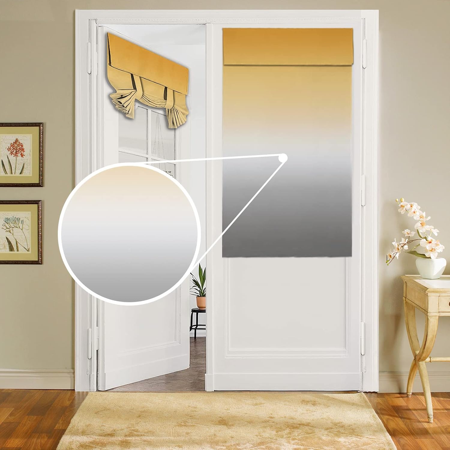 Cortinas de puerta para ventanas de puerta, cortinas de ventana de puerta color amarillo y gris degradado para puerta de vidrio francesa, privacidad