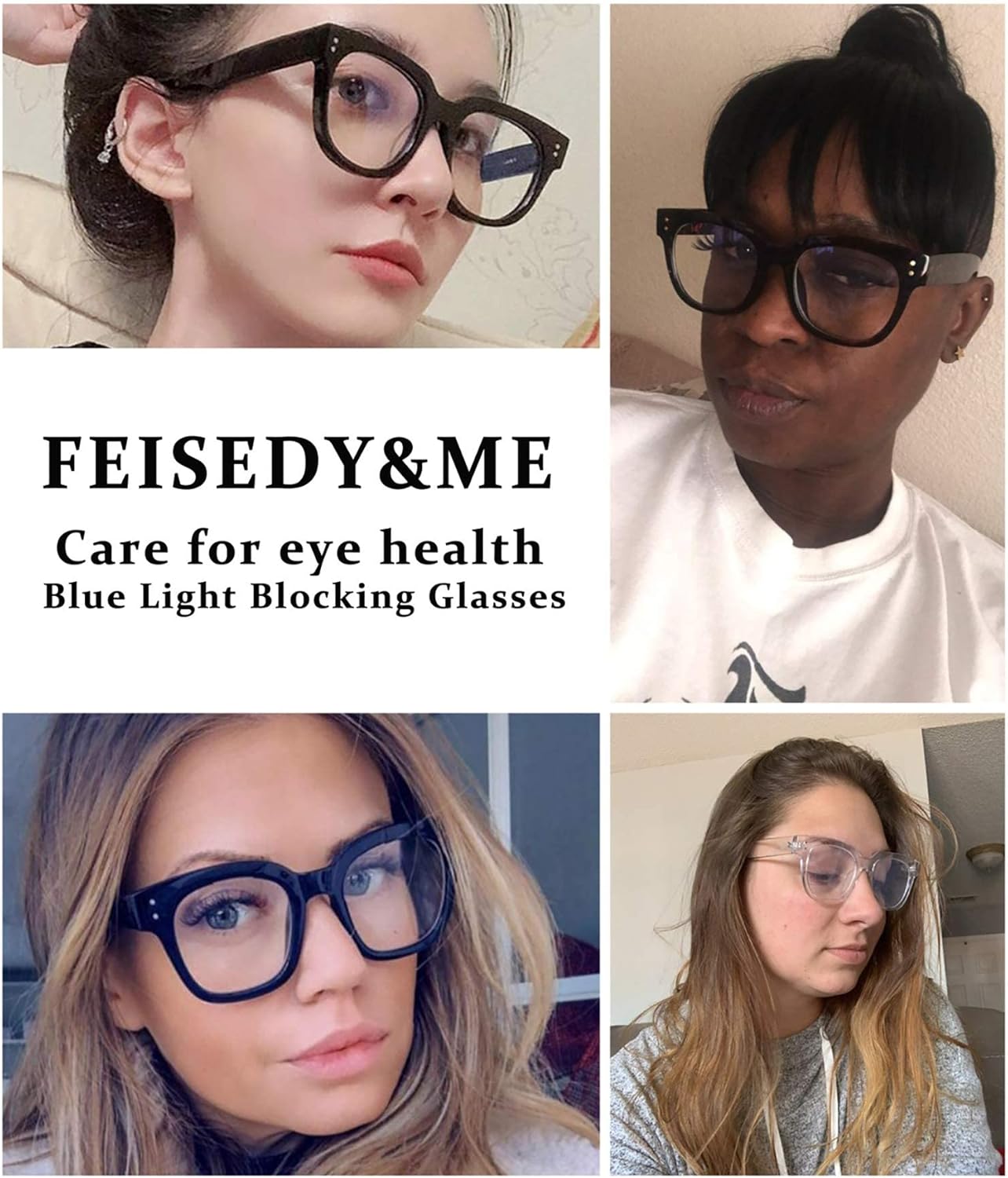 FEISEDY Retro Square Anti Azul Bloqueo de Luz Gafas Mujeres Grueso Gran Tamaño Gafas de Computadora Doble Metal Studs B2689