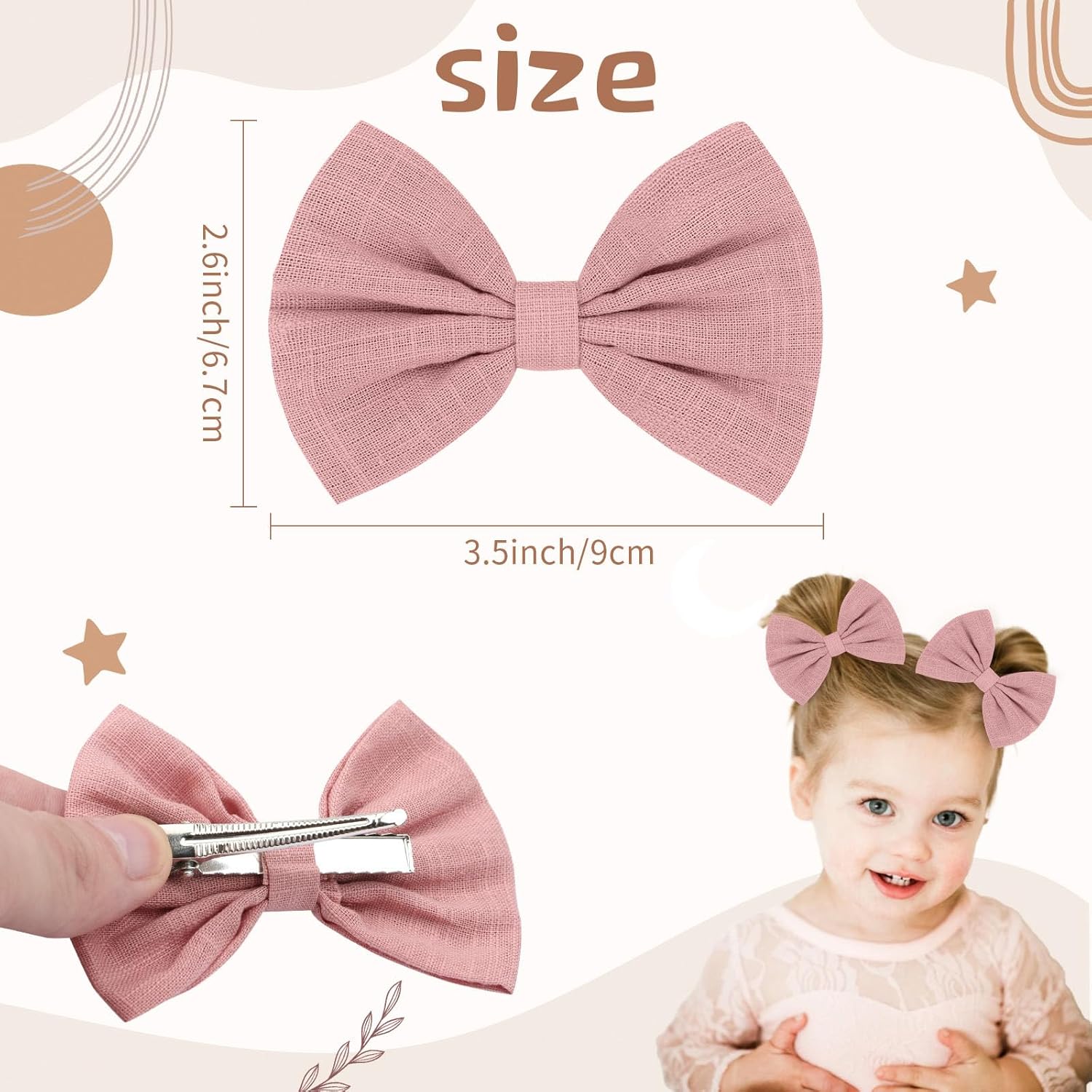 Oaoleer – 20 lazos para el pelo de 3.5 pulgadas para bebés, lazos de lino neutro, lazos dobles para cola de caballo, accesorios para bebés, niños