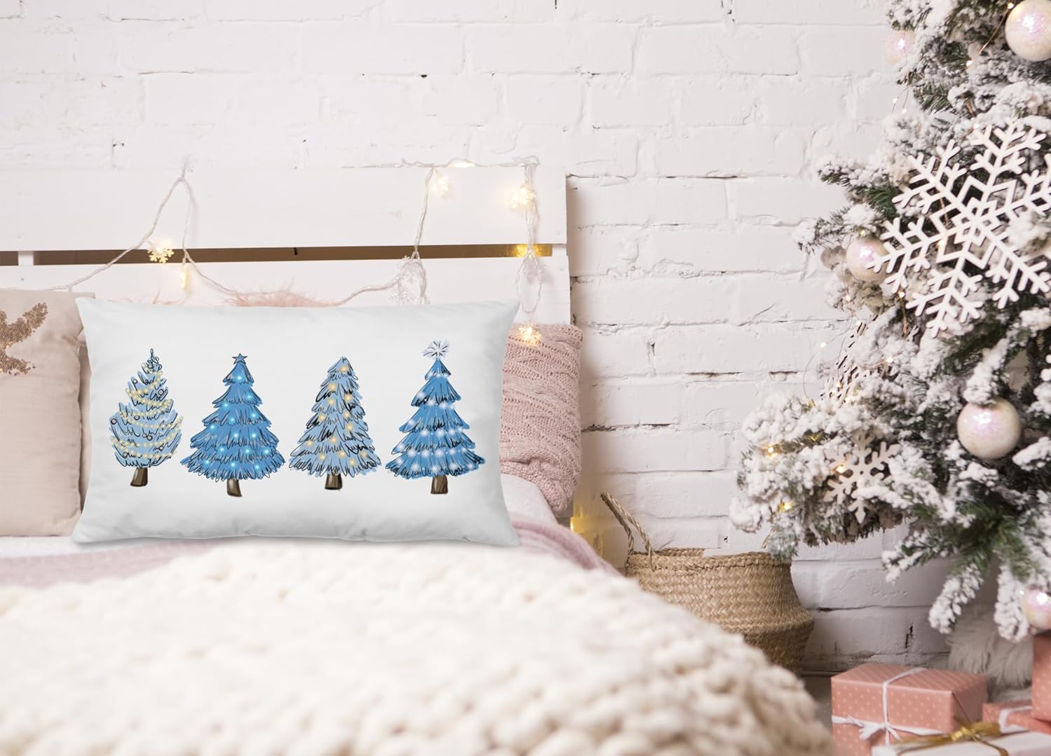 KEUSPI Fundas de almohada azules para árbol de Navidad de 12 x 20 pulgadas, decoración de Navidad azul, decoración de Navidad verde, fundas de cojín