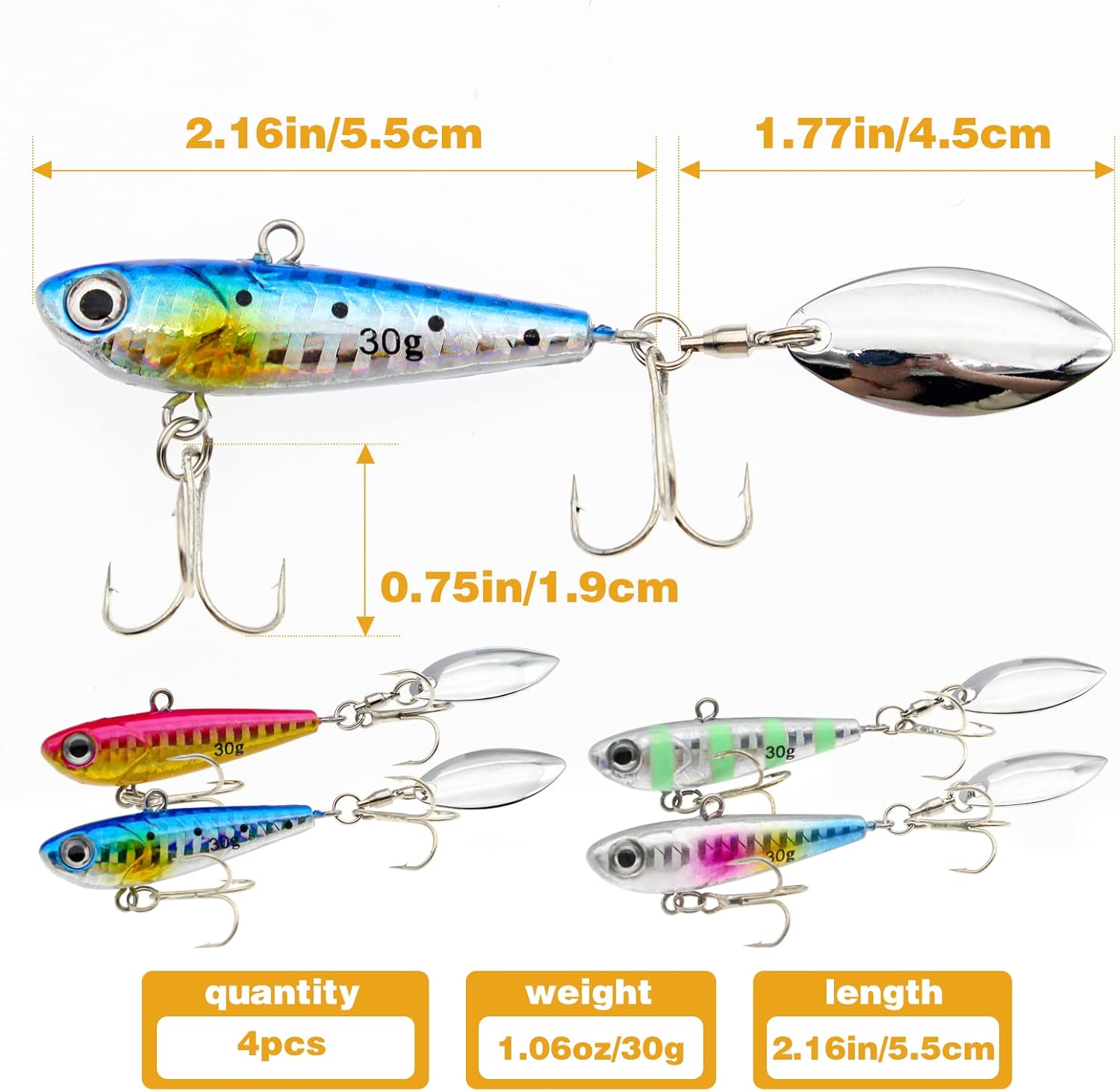 Plantillas de pesca de metal, cucharas de pesca de metal, cebo de hoja giratoria, cuchara de jigging de fundición larga, señuelo vertical duro VIB