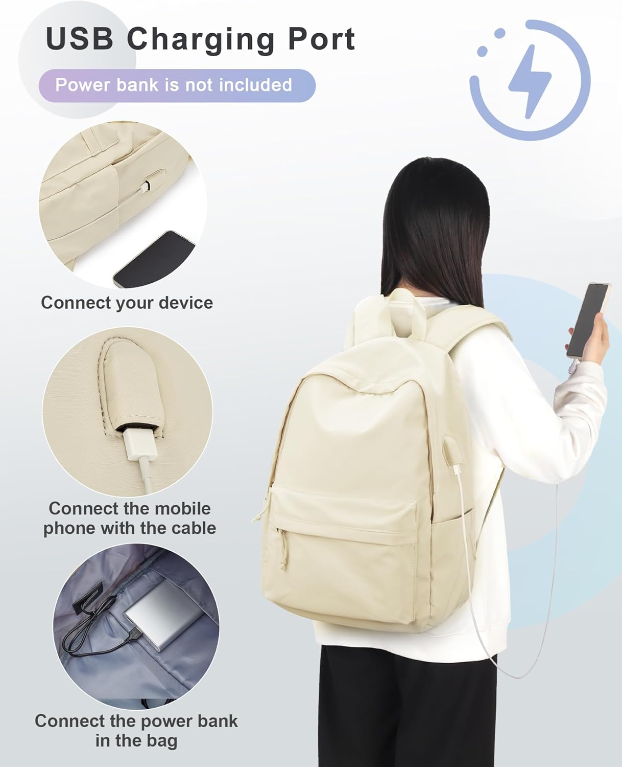 VECAVE Mochila ligera para mujeres y hombres, mochila casual de viaje para laptop, A1-beige-1, Mochila Causal