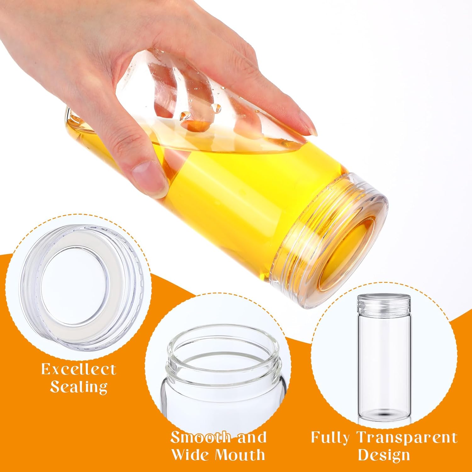 8 botellas de agua de vidrio de boca ancha con tapas, botellas de jugo reutilizables, recipientes de vidrio a prueba de fugas para líquidos, frascos