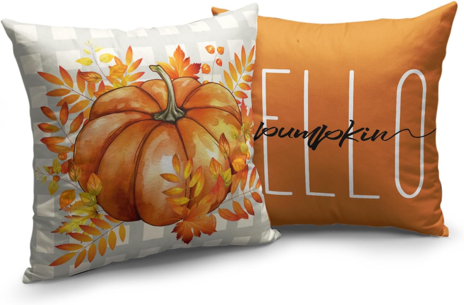 Juego de 2 fundas de almohada decorativas de otoño de 20 x 20 pulgadas, con hojas de arce, calabaza, casa de campo, fundas de almohada de lino
