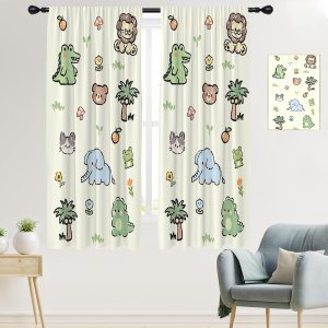 EGLGCC Cortinas infantiles para cuarto de bebé, diseño de dibujos animados divertidos de animales, bosque, león, dinosaurio, niños, 42 pulgadas de EGLGCC Cortinas infantiles para cuarto de bebé, diseño de dibujos animados divertidos de animales, bosque, león, dinosaurio, niños, 42 pulgadas de