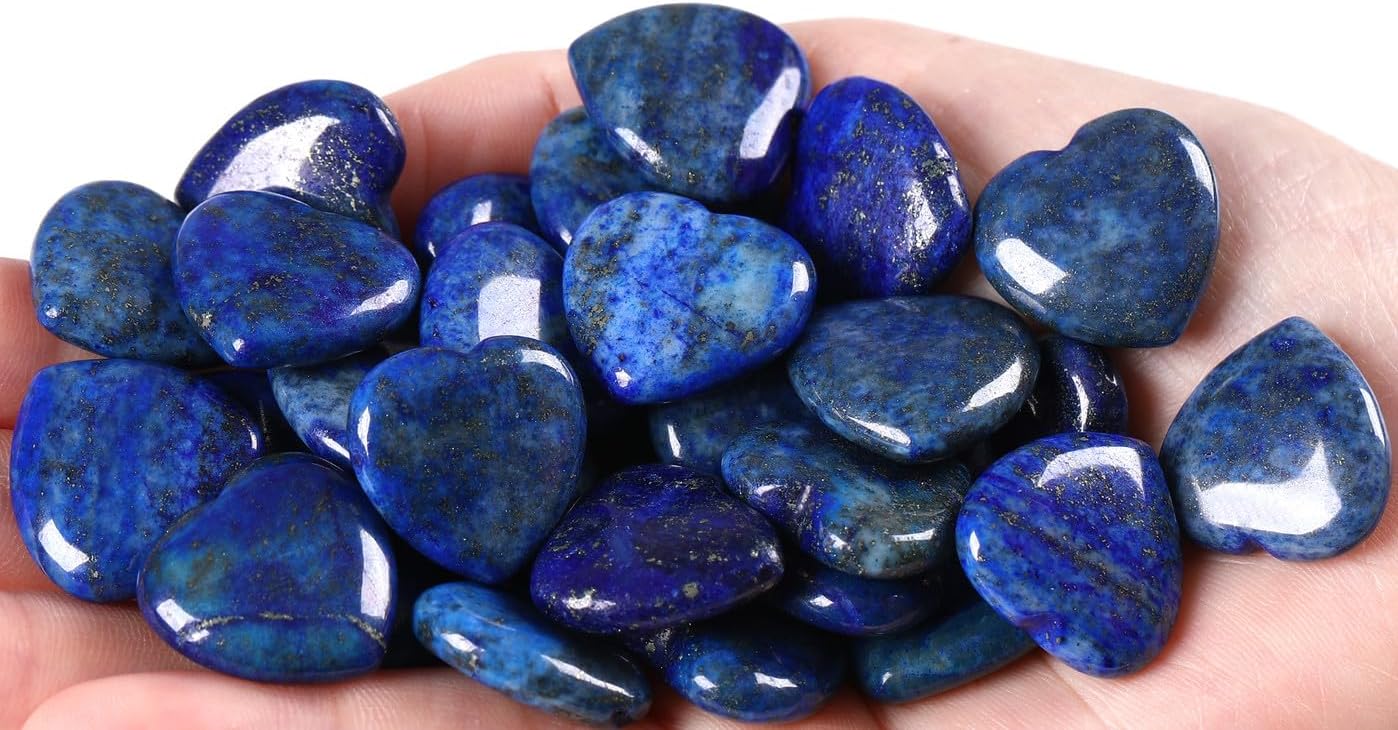 QINJIEJIE 20 piedras de corazón de lapislázuli cristales a granel en forma de amor en forma de piedra de preocupación corazón roca bolsillo piedras
