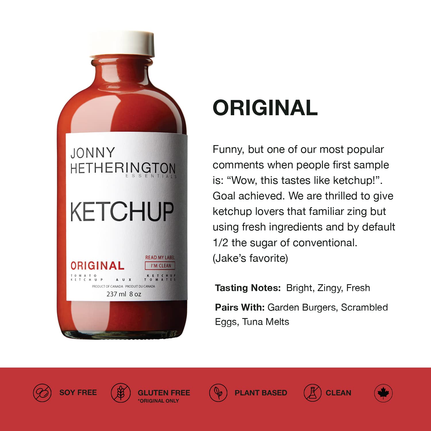 Jonny Hetherington Essentials Ketchup de tomate, ingredientes totalmente naturales, sin aditivosconservantes, cobertura perfecta para condimentos