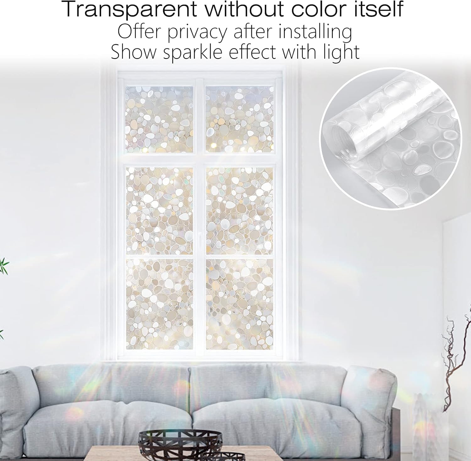 rabbitgoo Película de privacidad para ventana, adhesivos decorativos para ventanas, con bloqueo UV, adherencia estática, no adhesivas, vinilo para