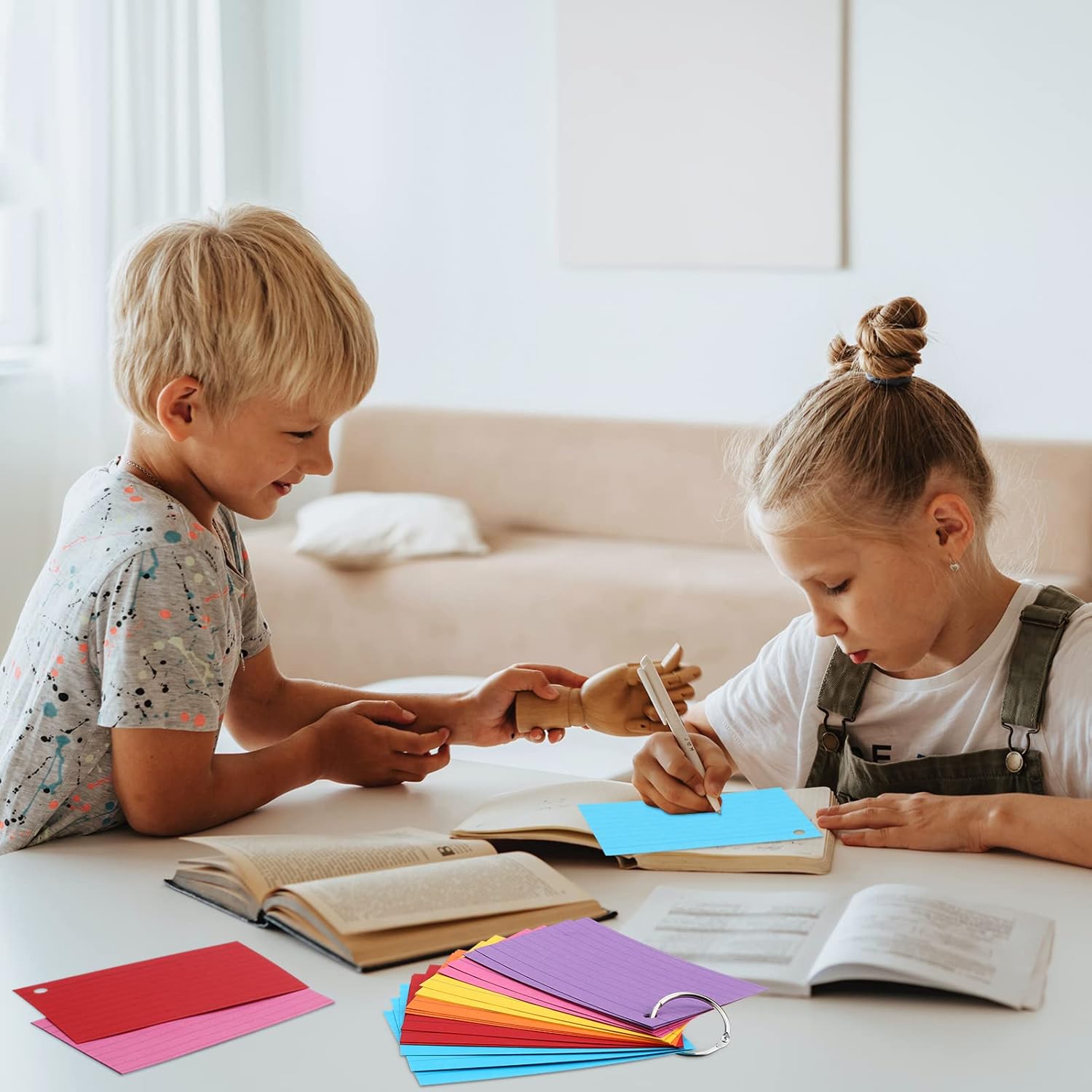Epakh 300 tarjetas de índice de 180 GSM de grosor con anillos, tarjetas de índice perforadas, tarjetas de índice en un anillo para estudiar tarjetas