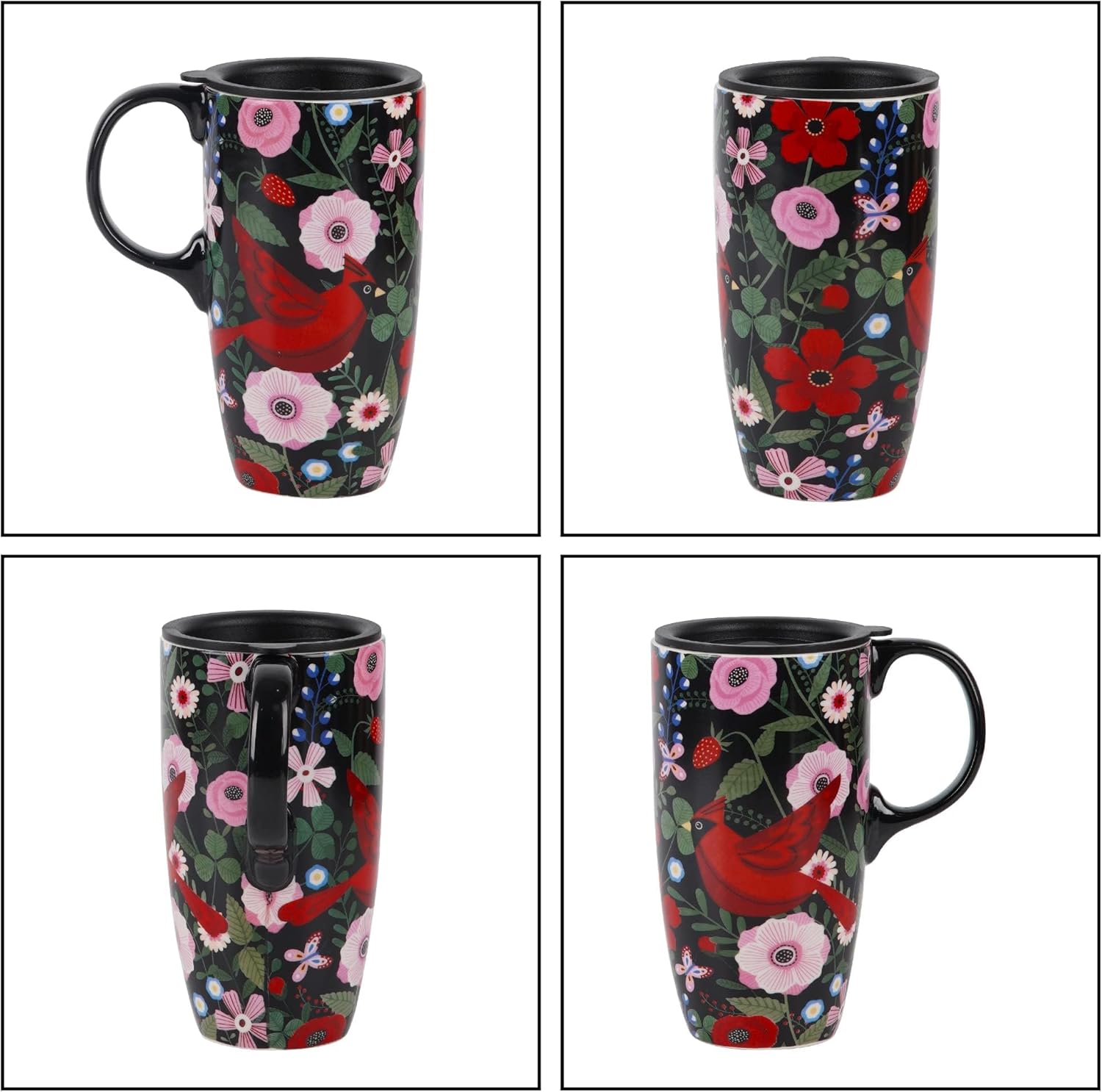 Topadorn Taza de café de cerámica reutilizable, regalo para el hogar y la oficina, 17 oz. Taza de viaje de porcelana con tapa y asa, taza de té de