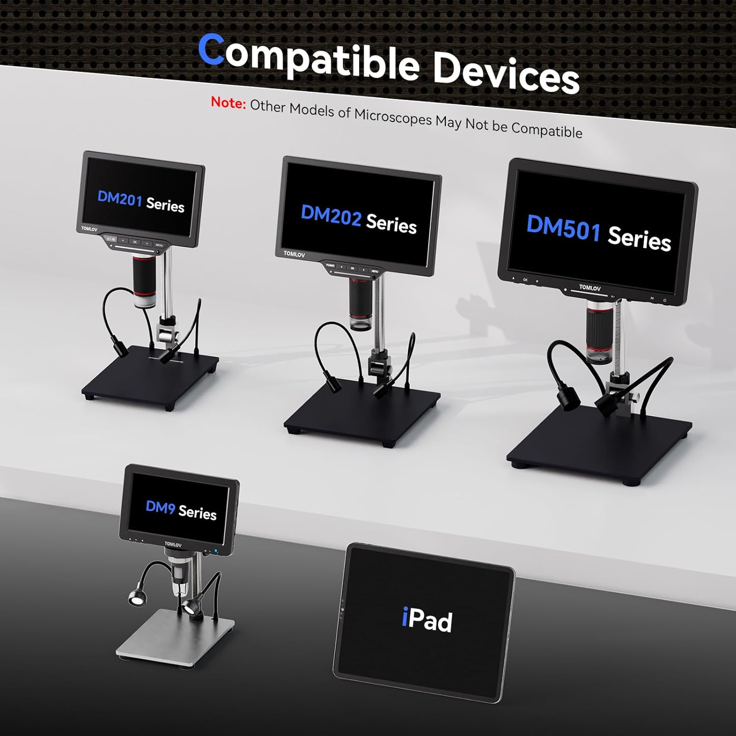 TOMLOV Soporte de microscopio digital de brazo flexible AM03, soporte voladizo más nuevo, soporte de suspensión mejorada brazo de tijera flexible