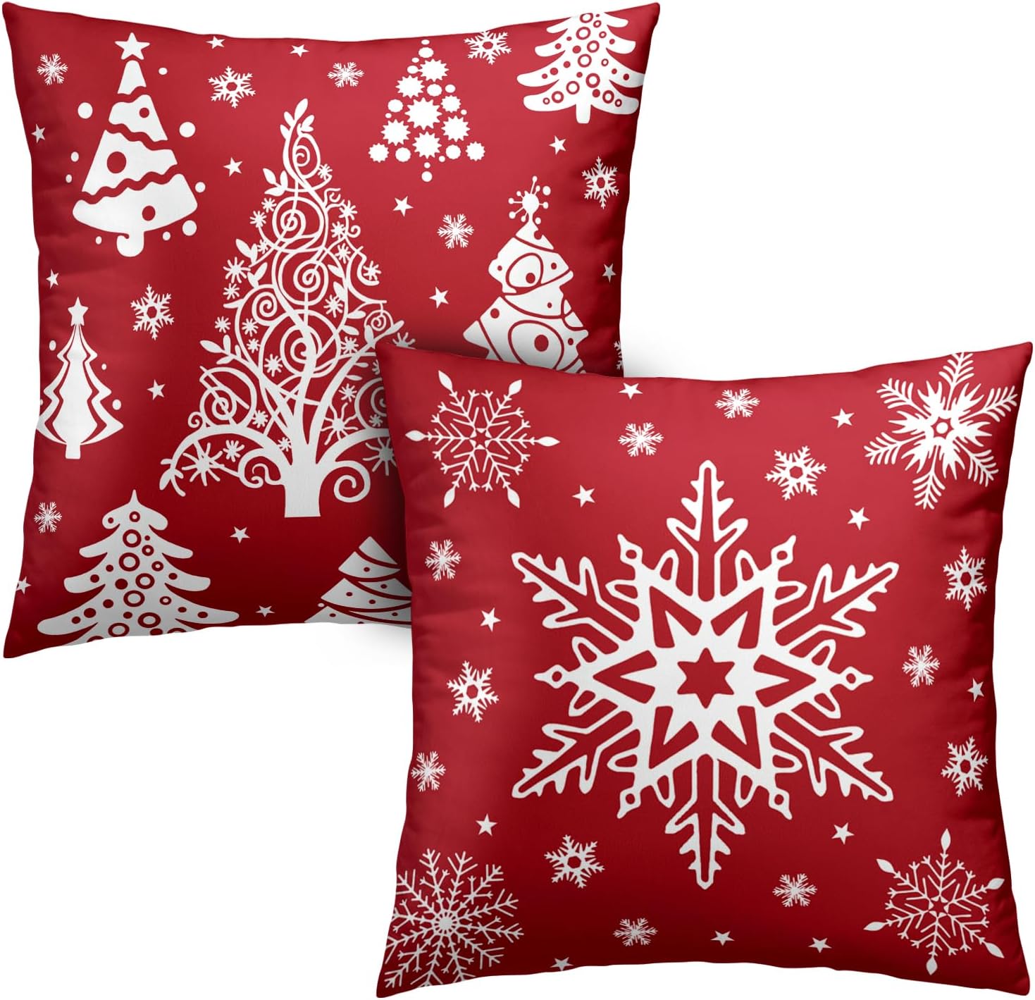 Kwlegh Juego de 2 fundas de almohada rojas de invierno de 18 x 18 pulgadas, juego de 2 almohadas de copos de nieve, fundas de almohada decorativas