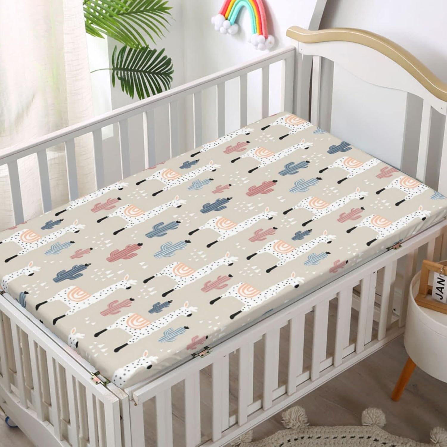 Sábanas bajeras ajustables con temática de llama, sábanas portátiles para cuna para niños pequeños, ideal para habitación de niño o niña o