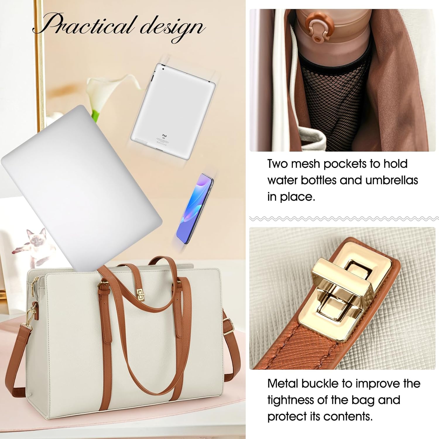 Laptop Bag for Women 15.6 Inch Leather Laptop Tote Bag Waterproof Womens Work Shoulder Bag Computer Briefcase