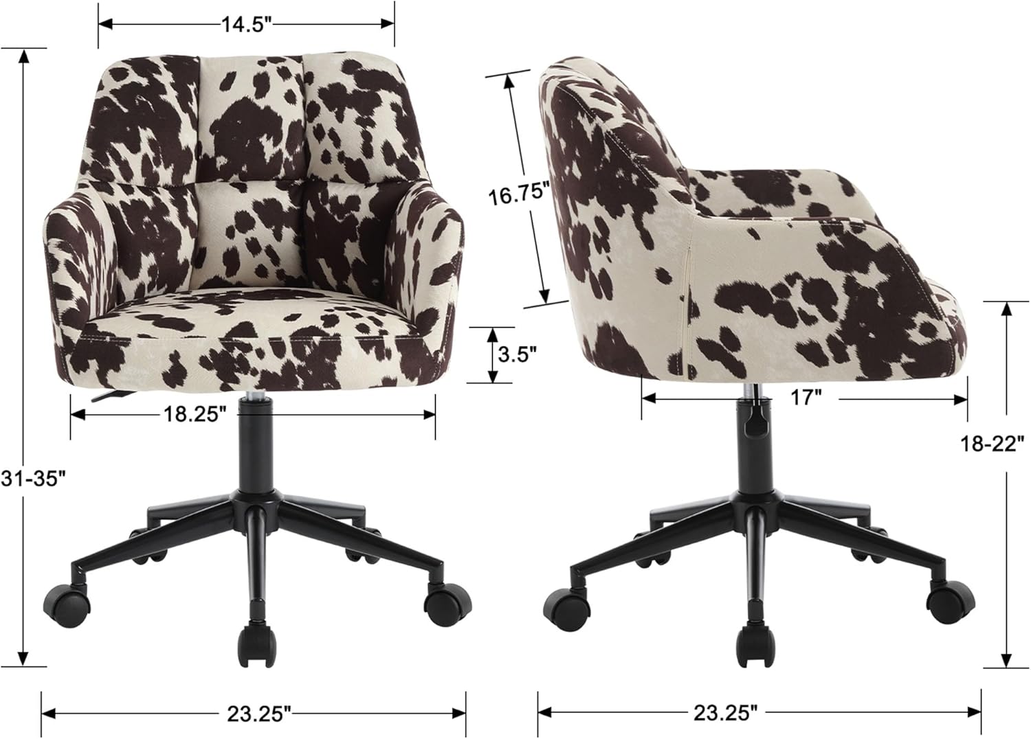 VESCASA Silla de escritorio ajustable para oficina en casa con respaldo cómodo, sillón tapizado giratorio de lino 360 con ruedas para dormitorio de
