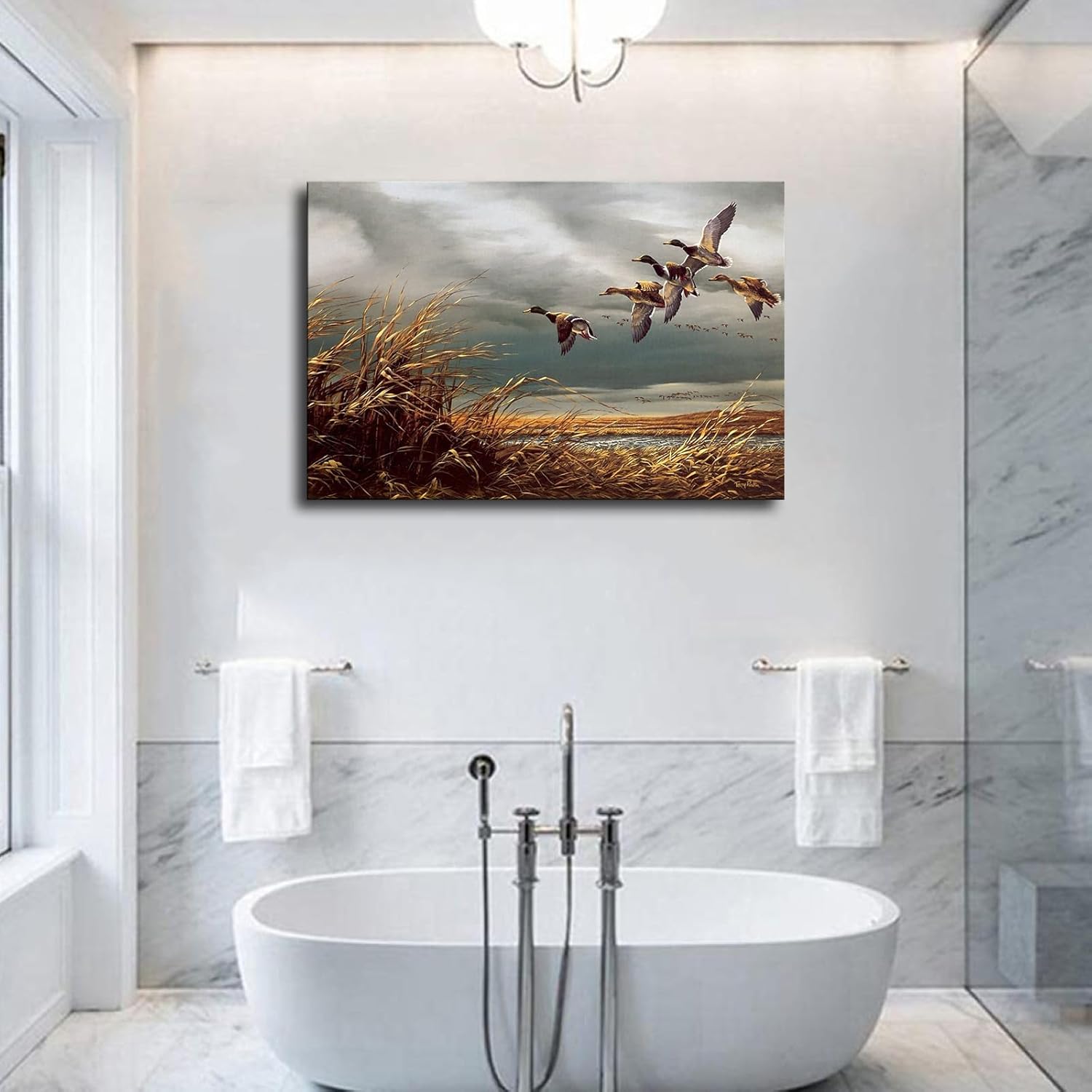 AdaNti Póster de caza de patos salvajes voladores modernos para oficina, sala de estar, cocina, baño, decoración de pared (enmarcado, 12 x 18