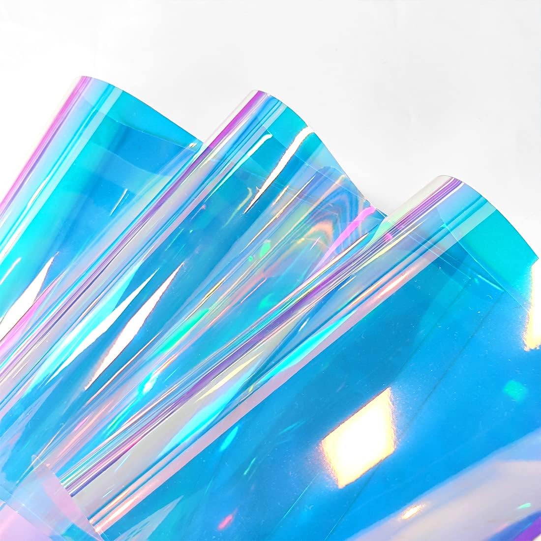 6 piezas de tela holográfica transparente de PVC azul iridiscente de 0.031 in de grosor de vinilo transparente con espejo de lámina láser para XHT