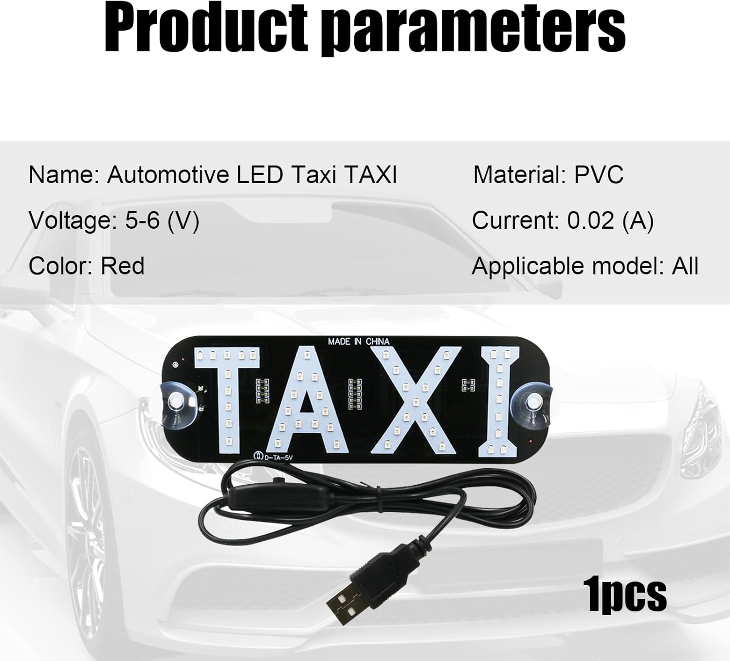 1 luz de taxi de 7.4 x 2.5 pulgadas, logotipo de luz LED de taxi intercambiable, decoración LED de taxi de PVC, lámpara de luz de taxi inversor de