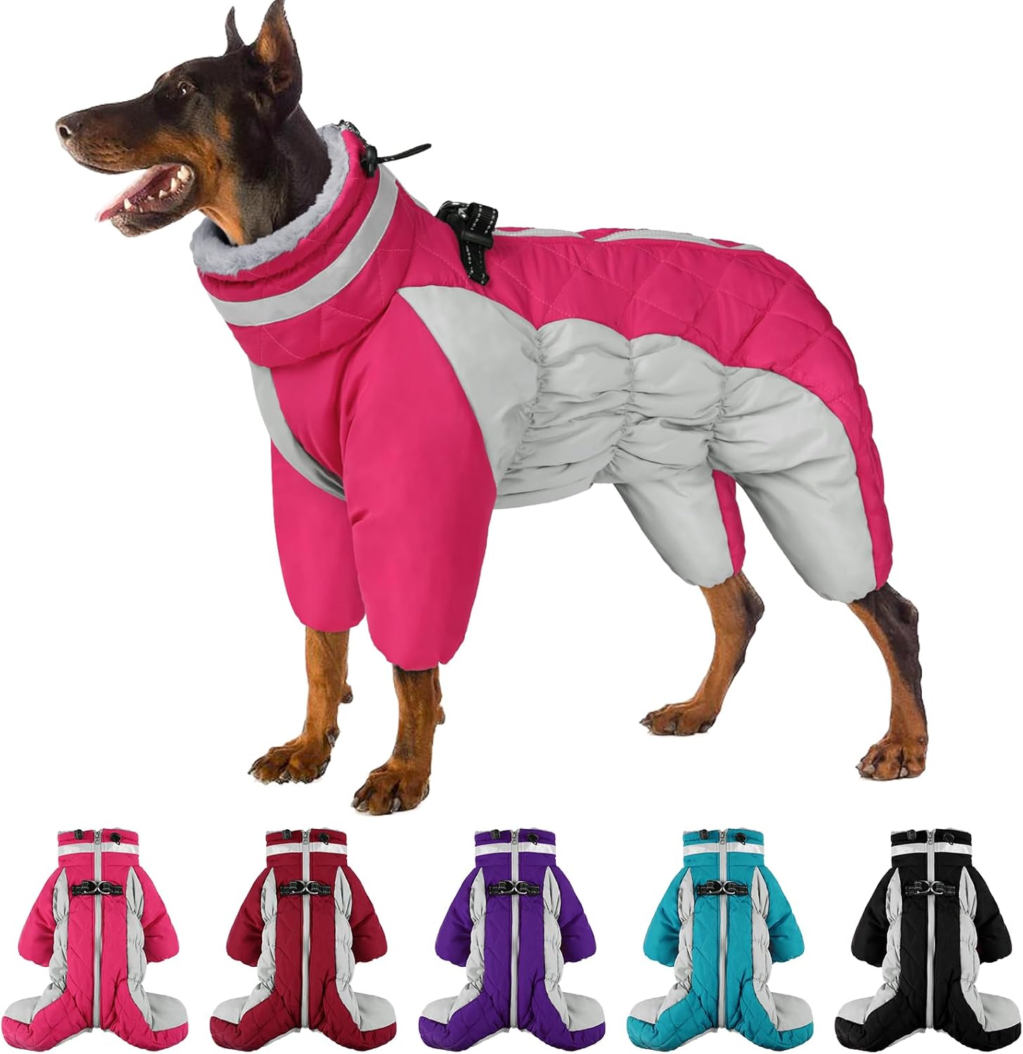 SUNFURA Abrigo de cuatro patas para perro, chaqueta de forro polar cálido para perro, abrigos de invierno reflectantes con arnés, resistente al