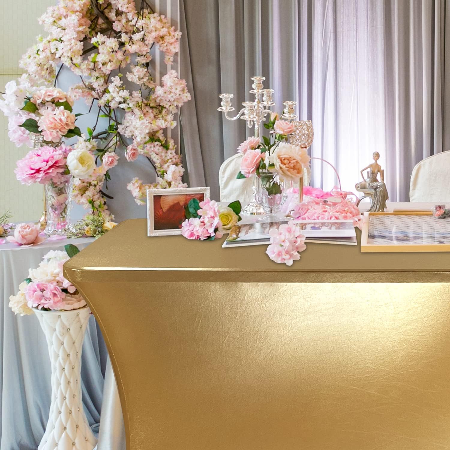 Obstal Mantel de elastano elástico de 6.0 ft para mesas plegables estándar, protector rectangular universal ajustable para bodas, banquetes y