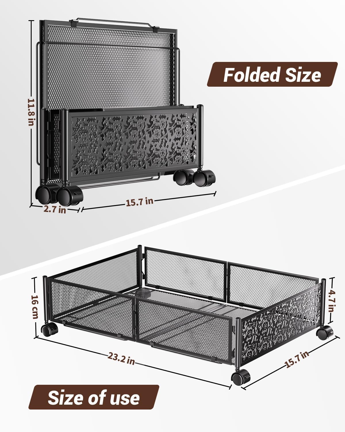 Almacenamiento debajo de la cama con ruedas, cajón de almacenamiento plegable debajo de la cama, montaje sin herramientas, contenedor de metal
