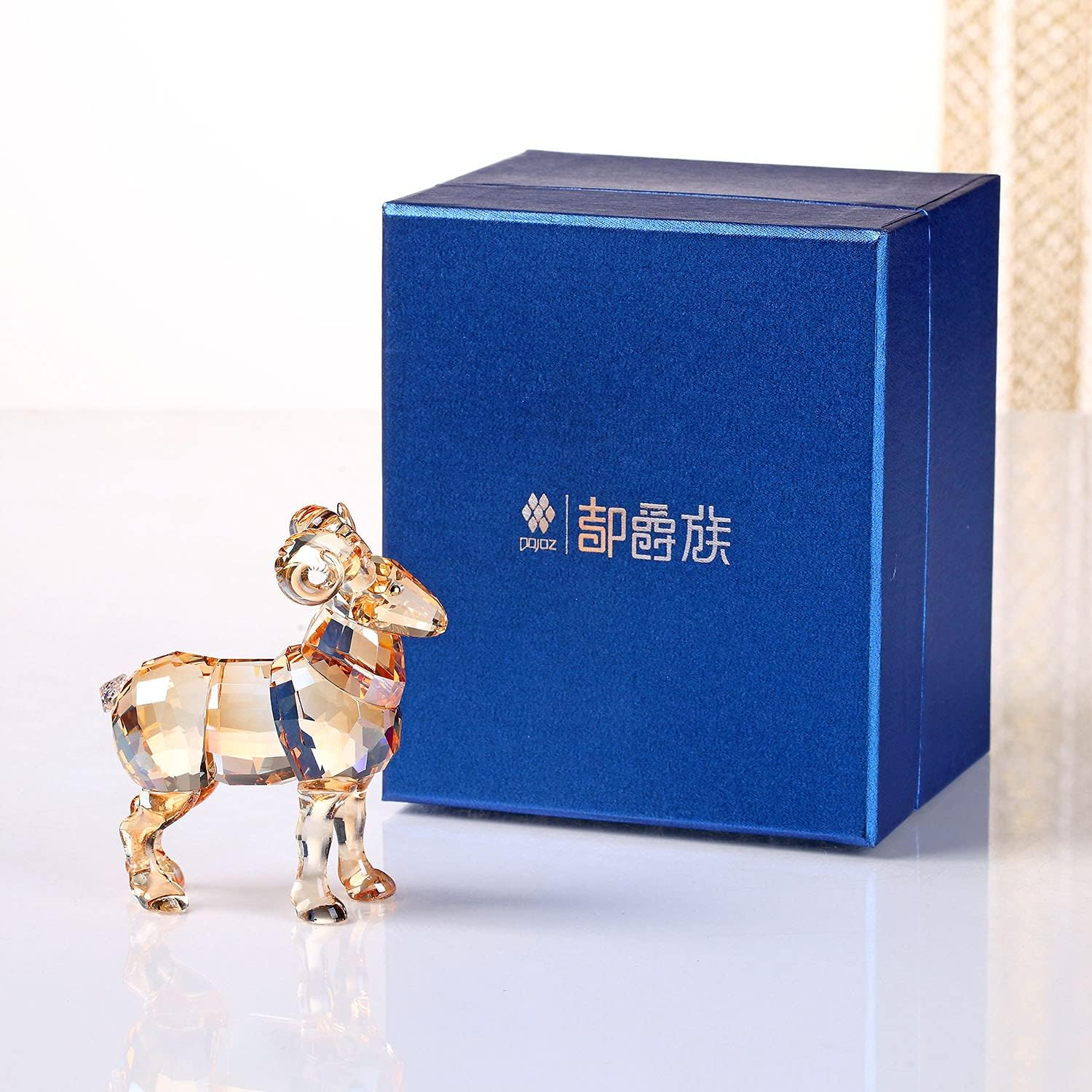 Colección de figuras de animales de cabra de cristal, estatua coleccionable para decoración del hogar (rosa)