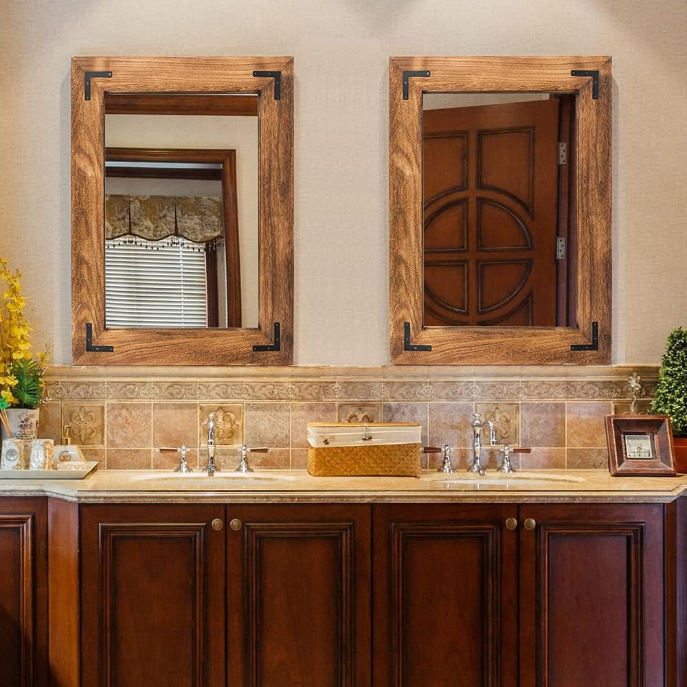 YOSHOOT Espejo de pared con marco de madera rústica, espejo de tocador de baño de madera natural para decoración de granja, colgante vertical u