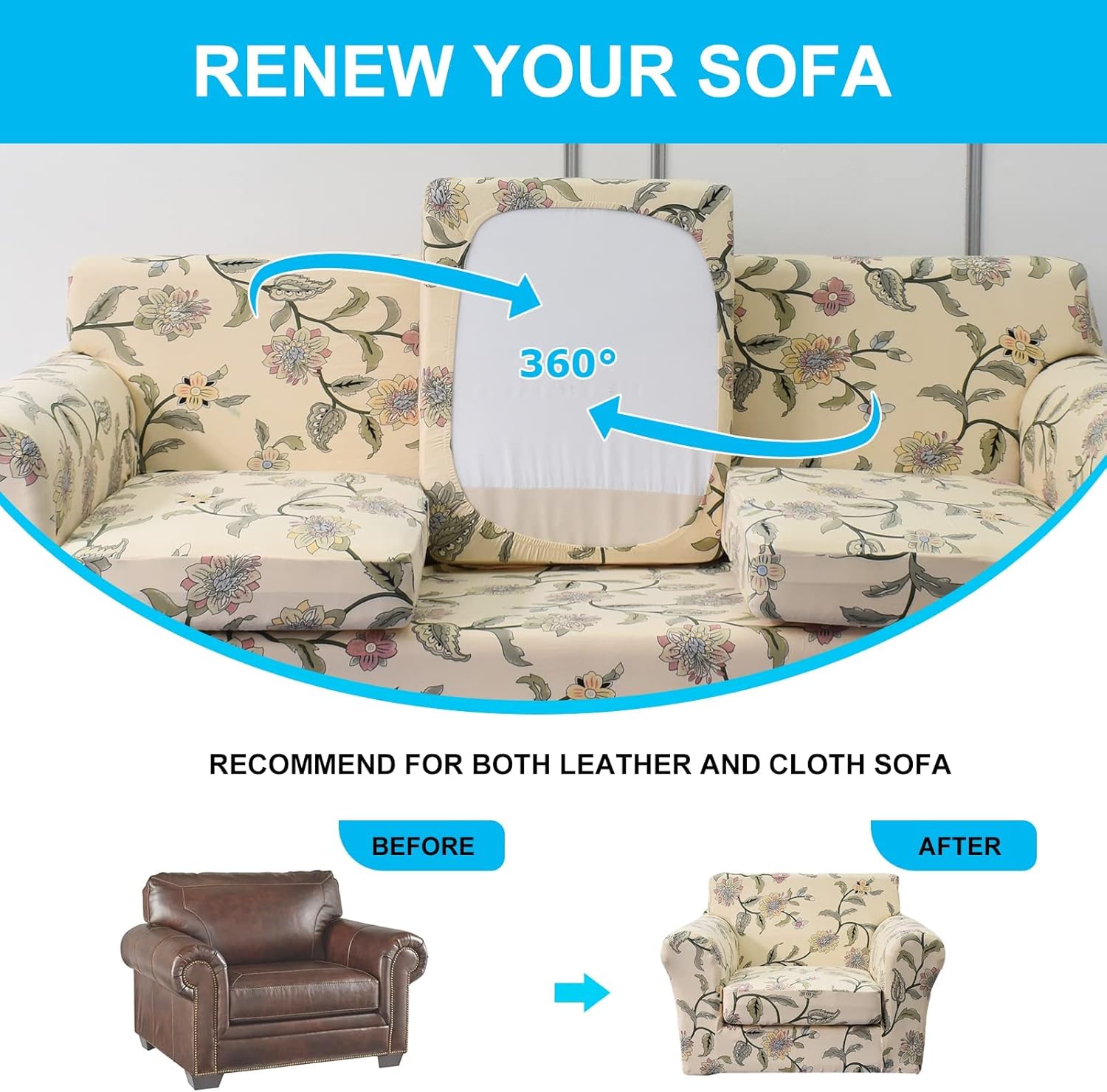 Funda impermeable para sofá con estampado de 2 piezas, funda elástica para sillón con funda de cojín de sofá, lavable, protector de muebles para