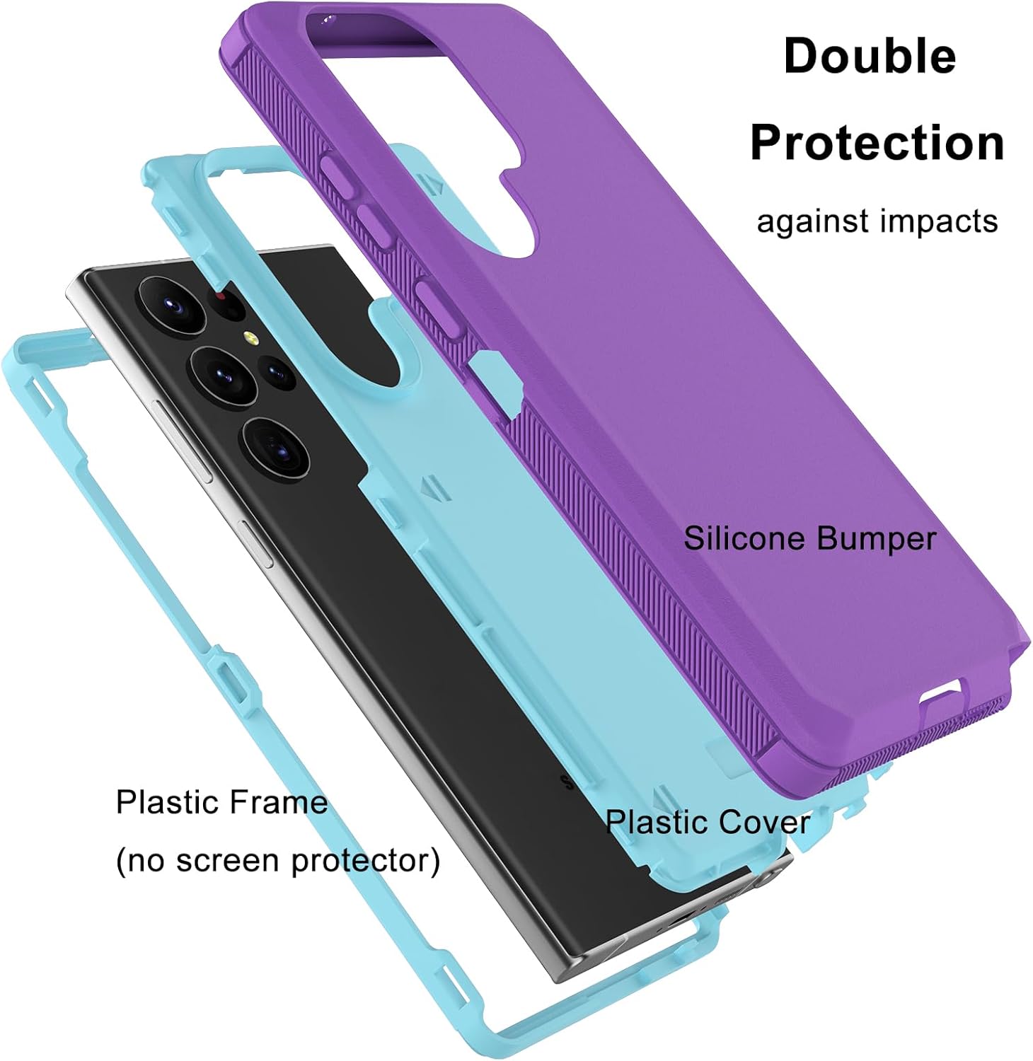 Tiflook Funda para Samsung Galaxy S23 Ultra 5G de 6.8 pulgadas, triple capa de alta resistencia, protección contra caídas a prueba de golpes, funda